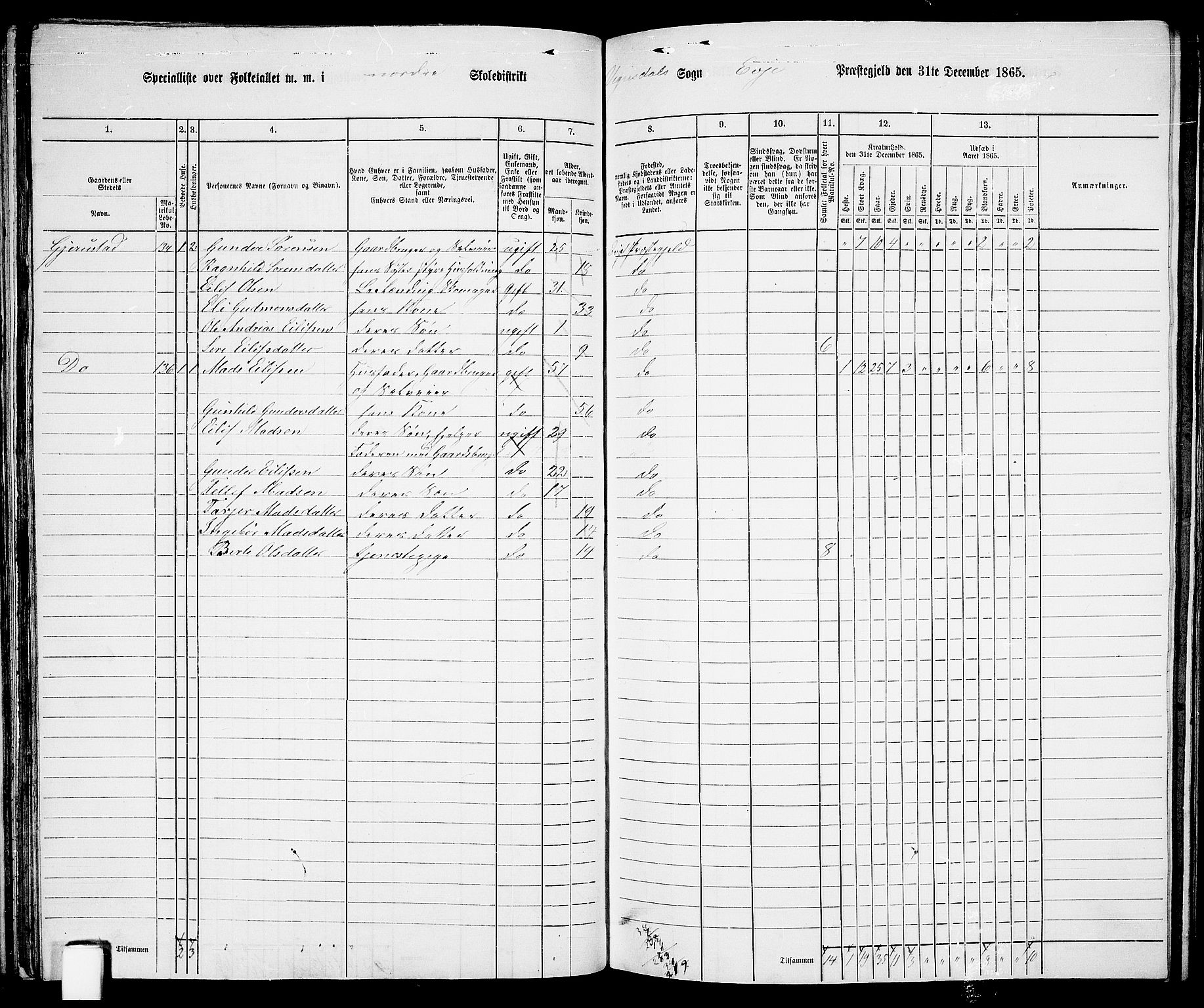 RA, 1865 census for Evje, 1865, p. 51