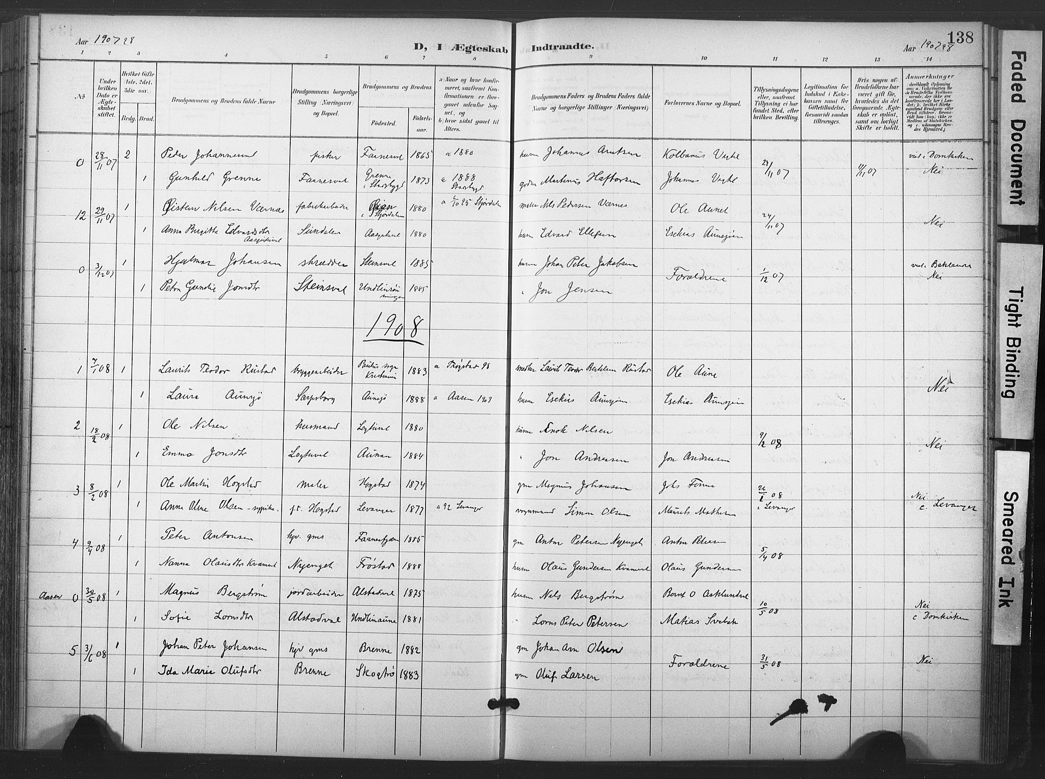 Ministerialprotokoller, klokkerbøker og fødselsregistre - Nord-Trøndelag, AV/SAT-A-1458/713/L0122: Parish register (official) no. 713A11, 1899-1910, p. 138
