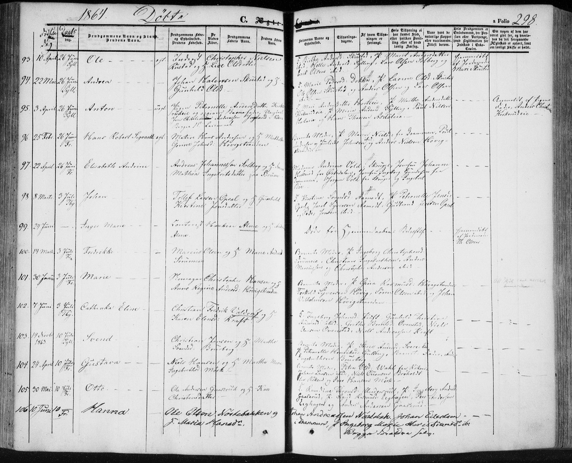 Lier kirkebøker, SAKO/A-230/F/Fa/L0012: Parish register (official) no. I 12, 1854-1864, p. 298