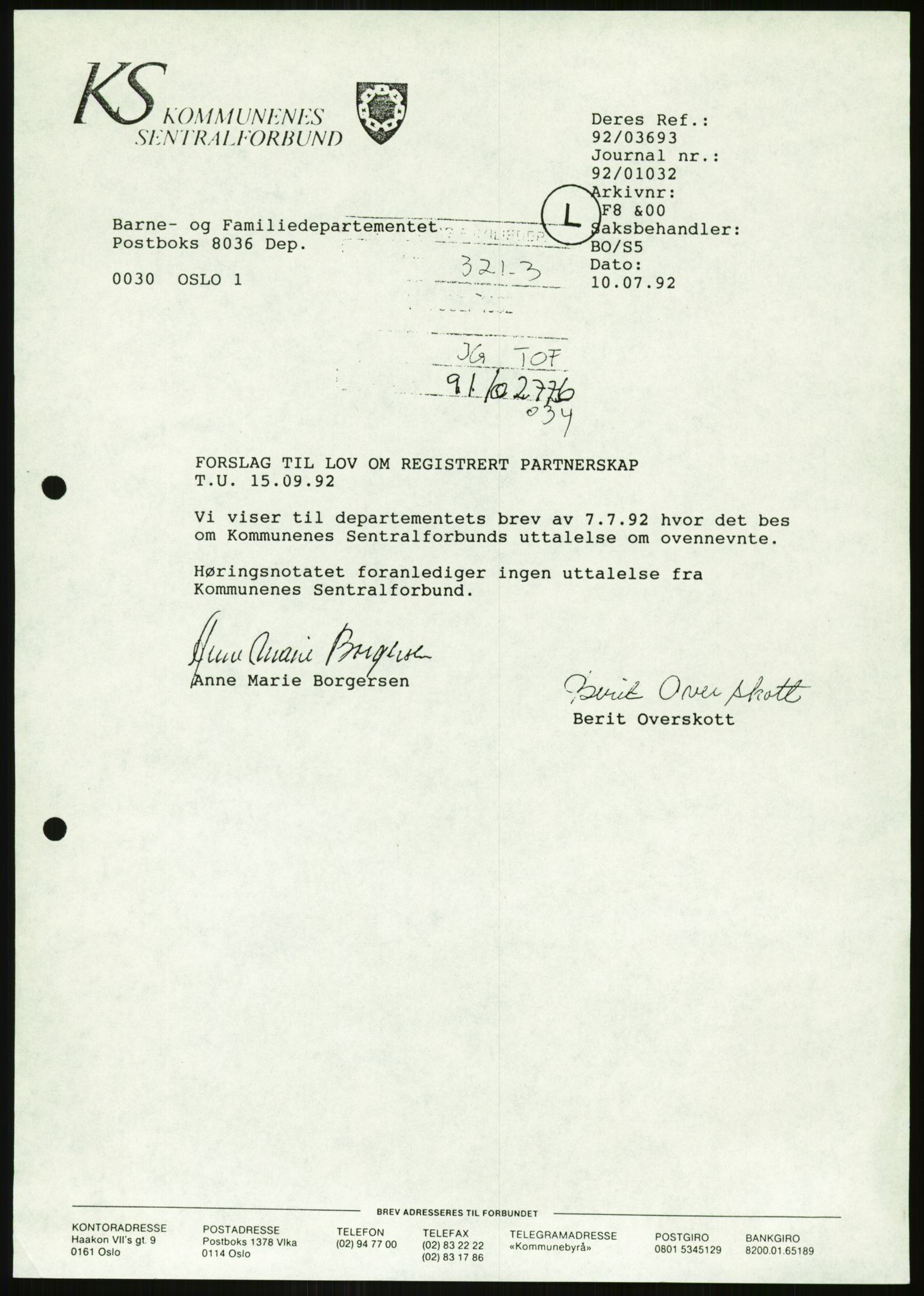 Det Norske Forbundet av 1948/Landsforeningen for Lesbisk og Homofil Frigjøring, AV/RA-PA-1216/D/Da/L0002: Partnerskapsloven, 1984-1993, p. 353