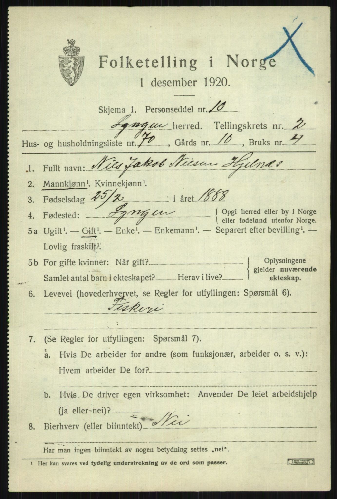 SATØ, 1920 census for Lyngen, 1920, p. 3483