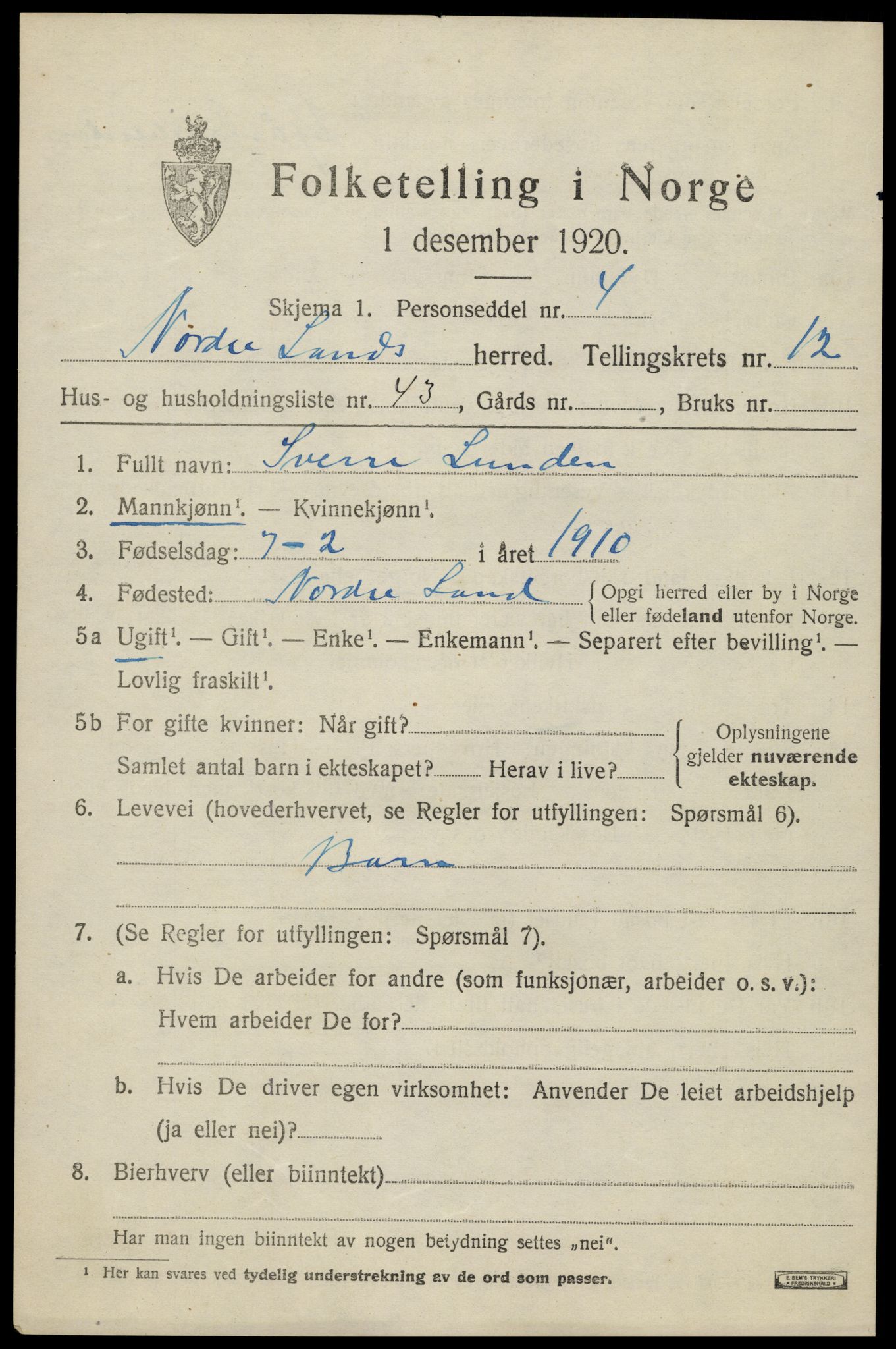 SAH, 1920 census for Nordre Land, 1920, p. 6334