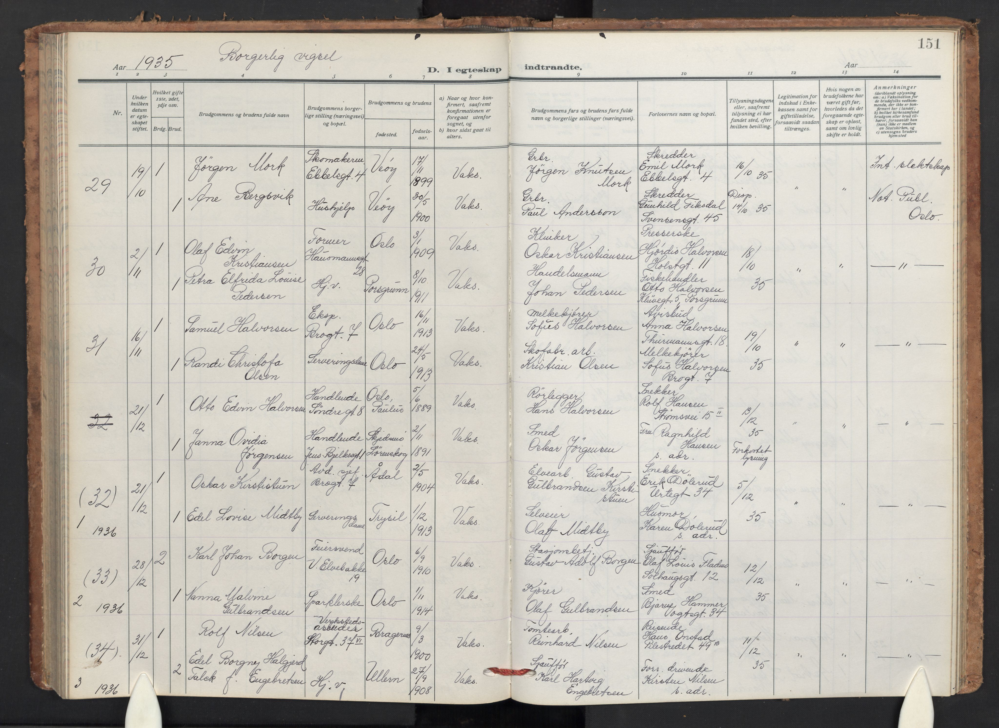 Jakob prestekontor Kirkebøker, AV/SAO-A-10850/F/Fa/L0018: Parish register (official) no. 18, 1923-1936, p. 151