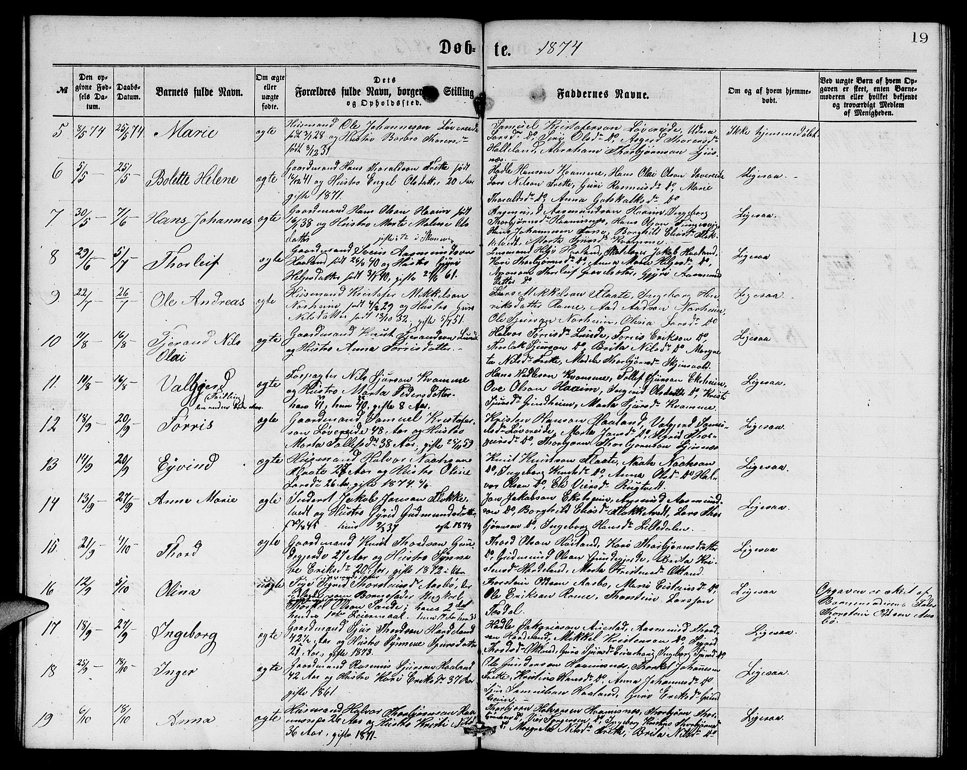 Etne sokneprestembete, SAB/A-75001/H/Hab: Parish register (copy) no. C 3, 1866-1878, p. 19