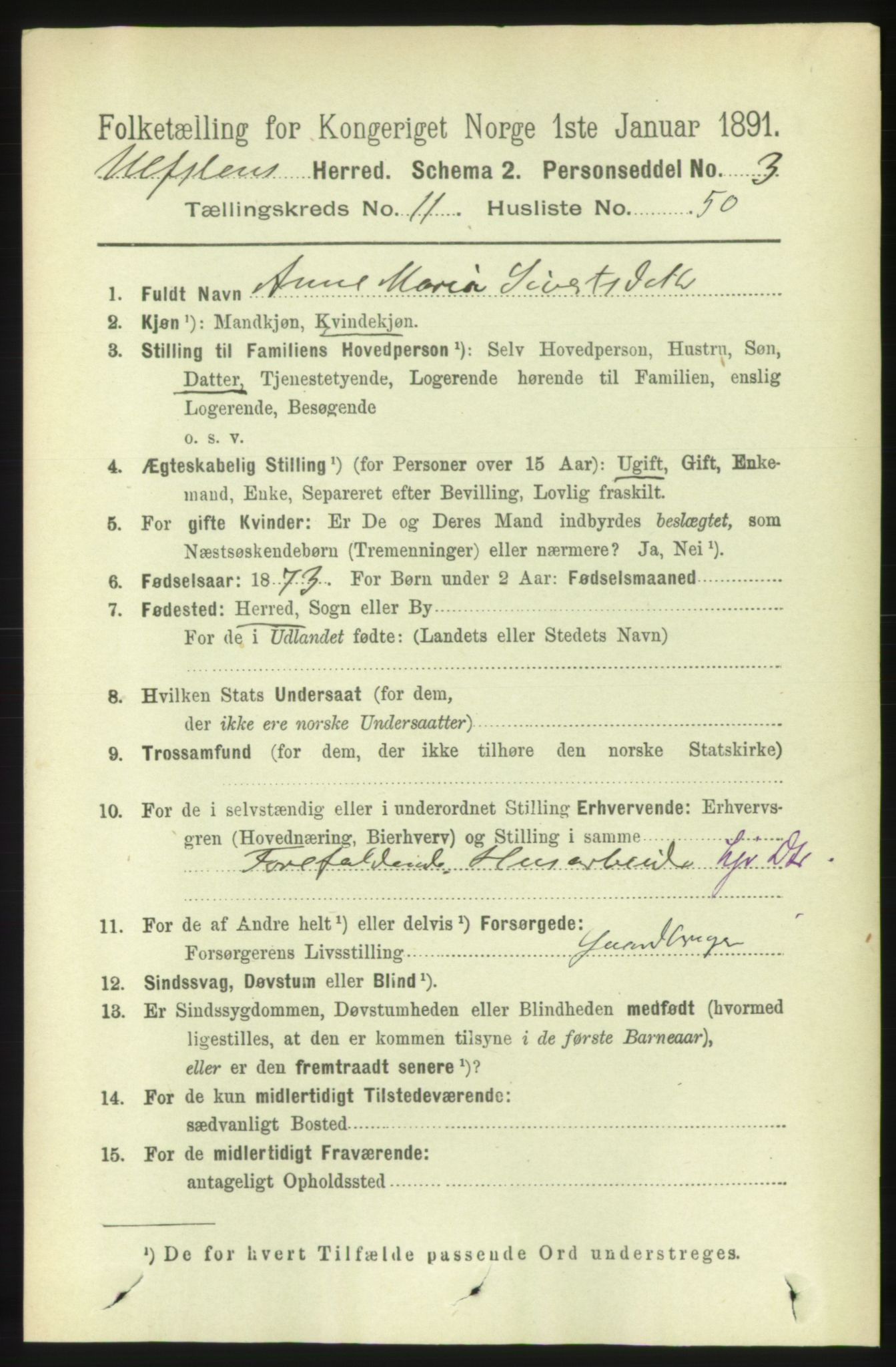 RA, 1891 census for 1516 Ulstein, 1891, p. 3747