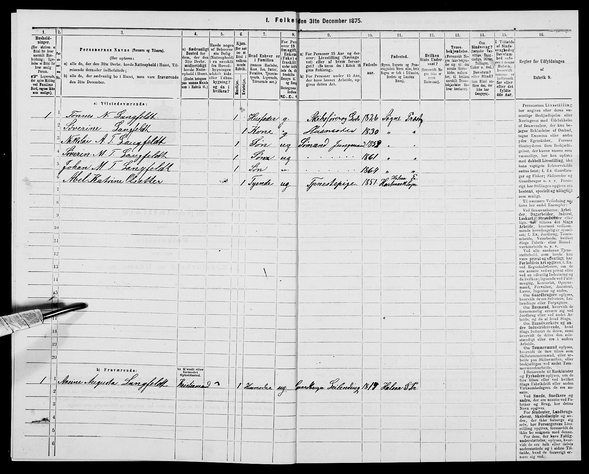 SAK, 1875 census for 1018P Søgne, 1875, p. 258