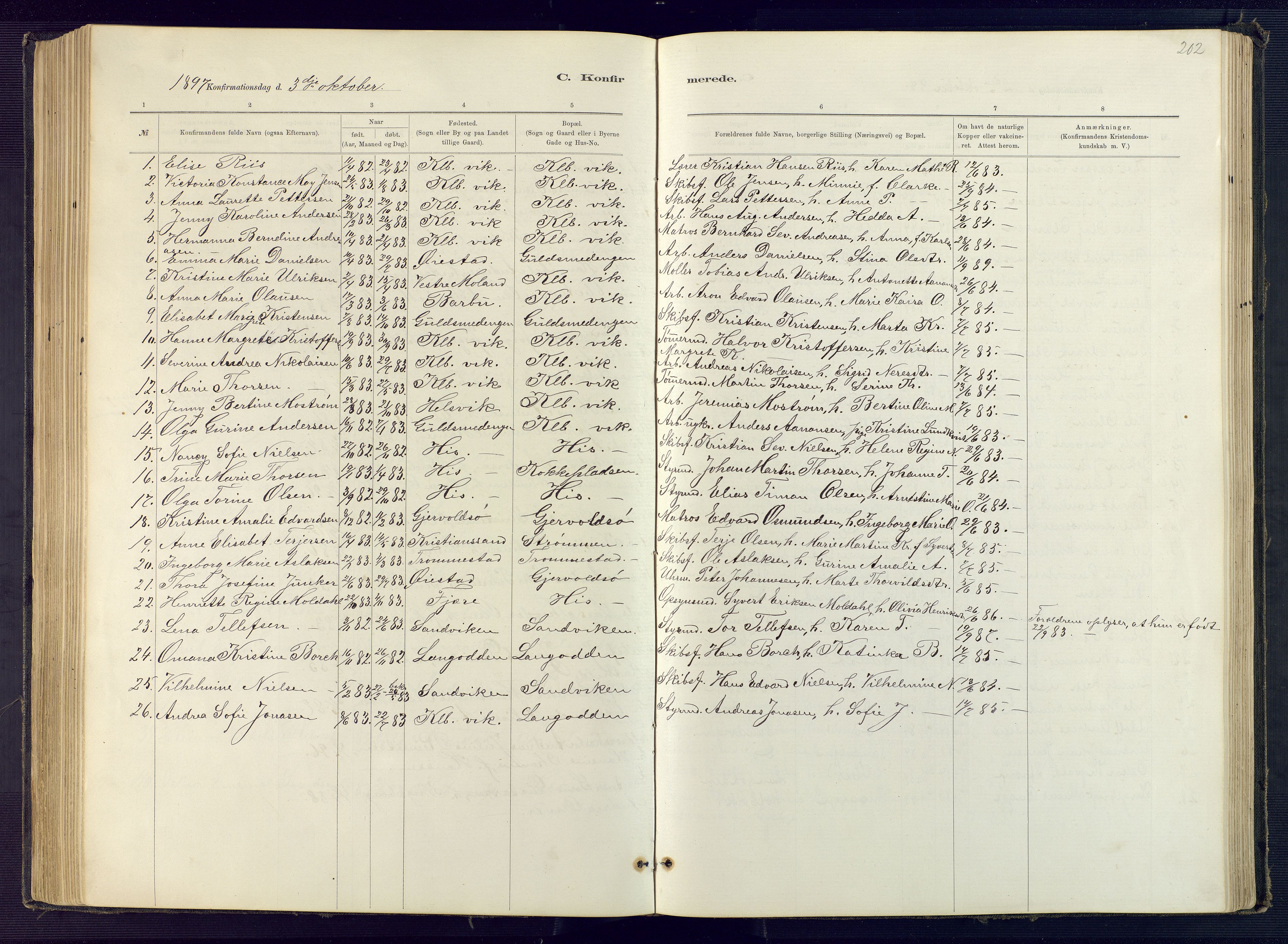 Hisøy sokneprestkontor, SAK/1111-0020/F/Fb/L0003: Parish register (copy) no. B 3, 1885-1905, p. 202