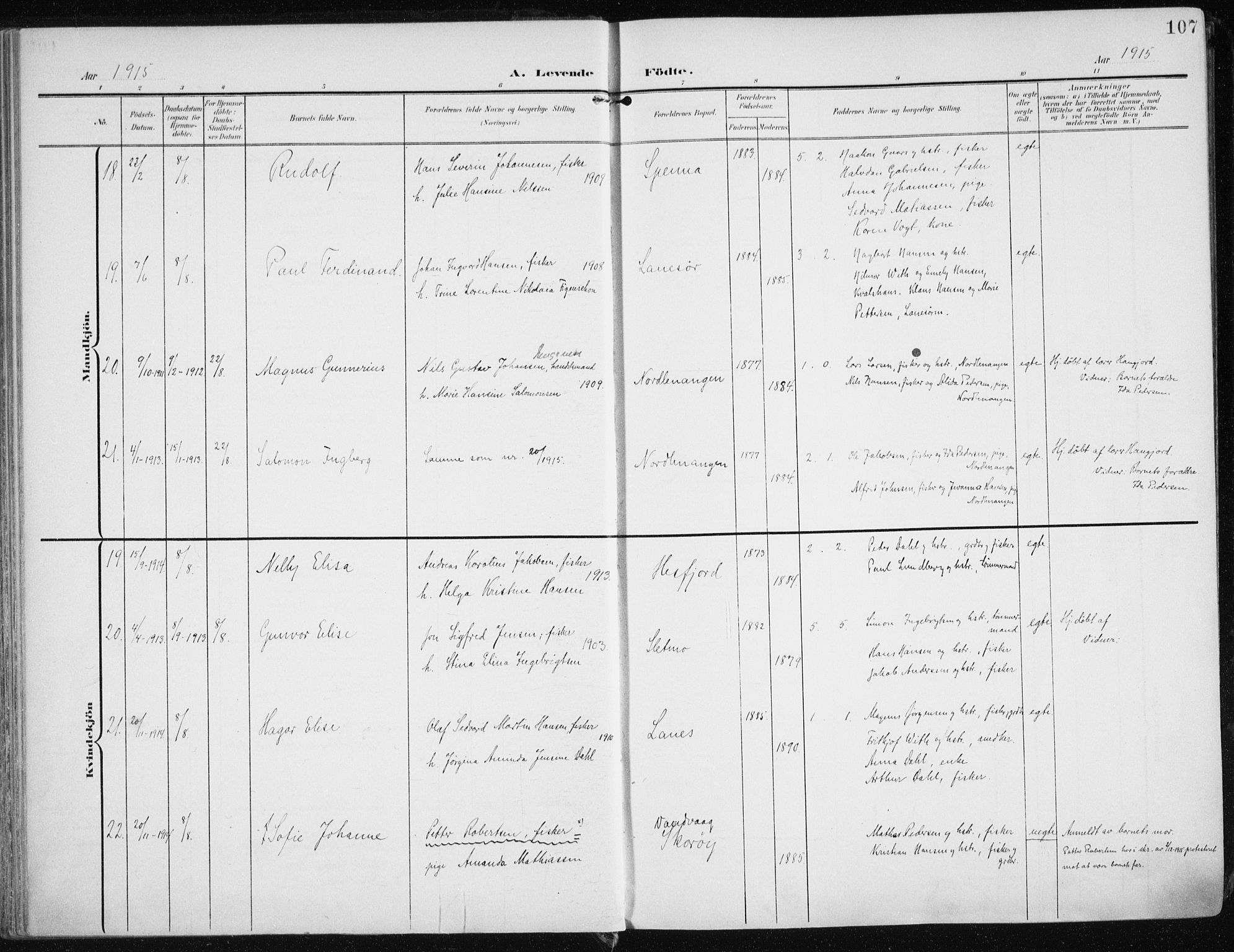 Karlsøy sokneprestembete, SATØ/S-1299/H/Ha/Haa/L0014kirke: Parish register (official) no. 14, 1903-1917, p. 107