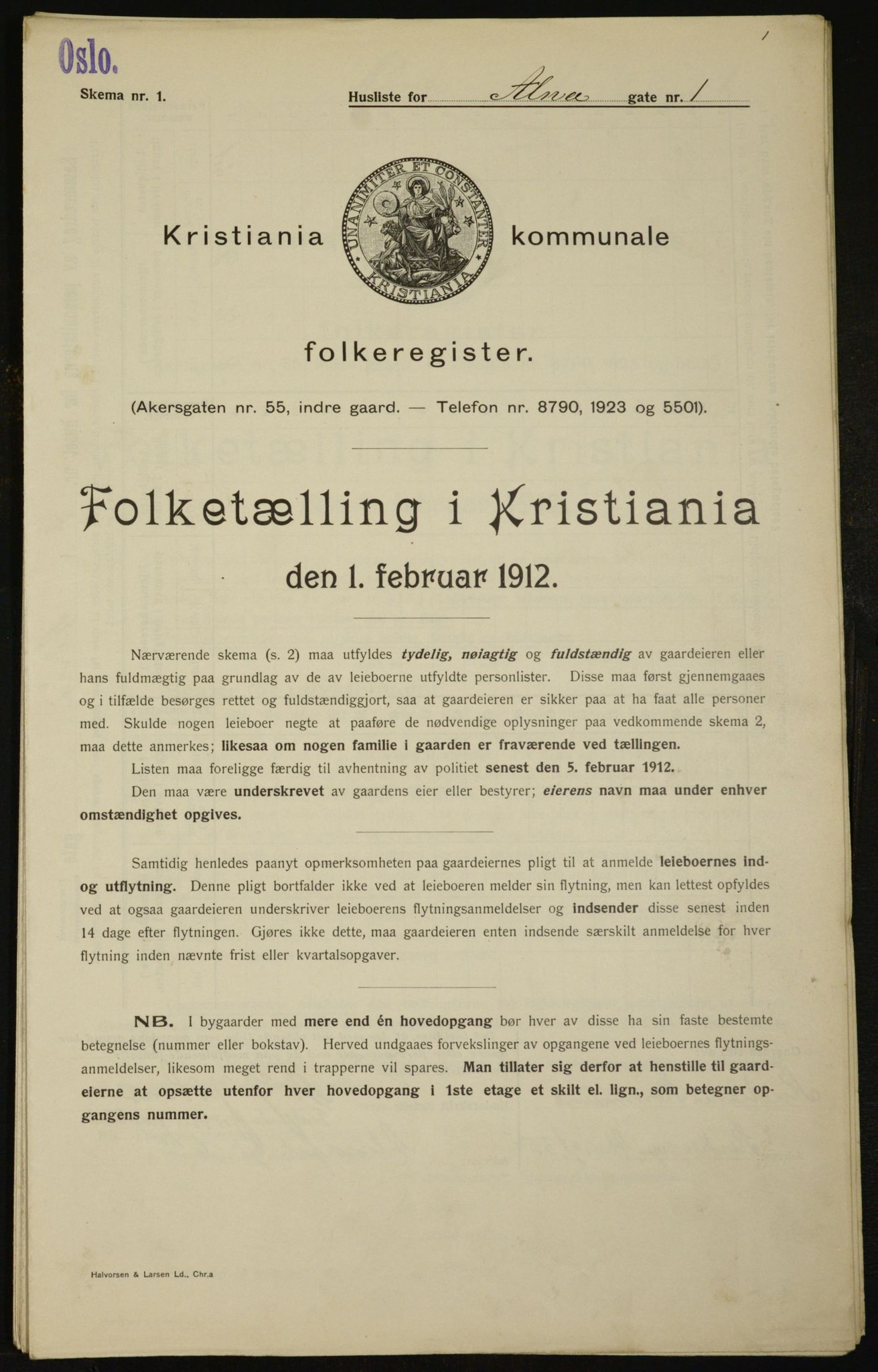 OBA, Municipal Census 1912 for Kristiania, 1912, p. 1213