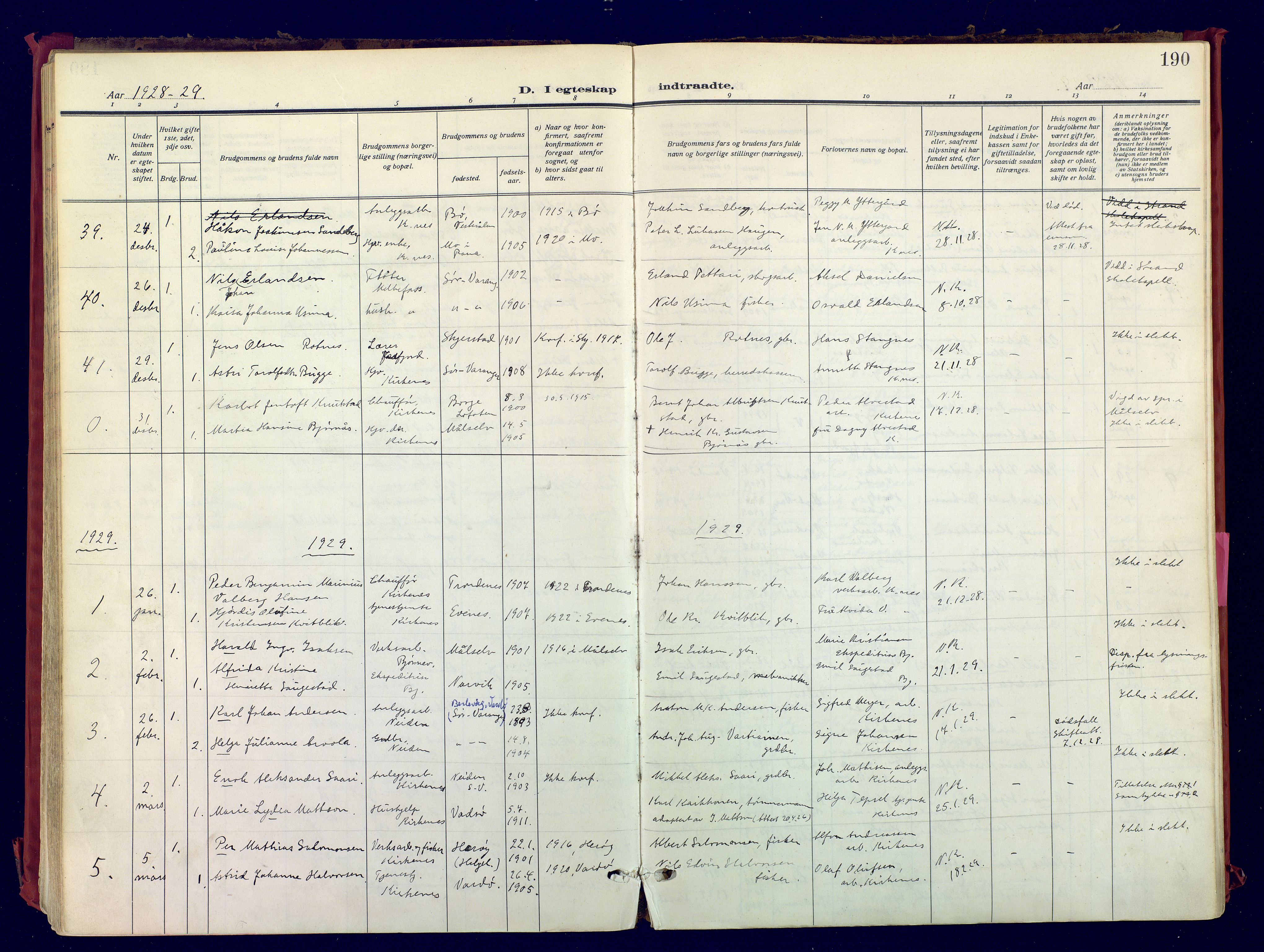 Sør-Varanger sokneprestkontor, SATØ/S-1331/H/Ha/L0007kirke: Parish register (official) no. 7, 1927-1937, p. 190