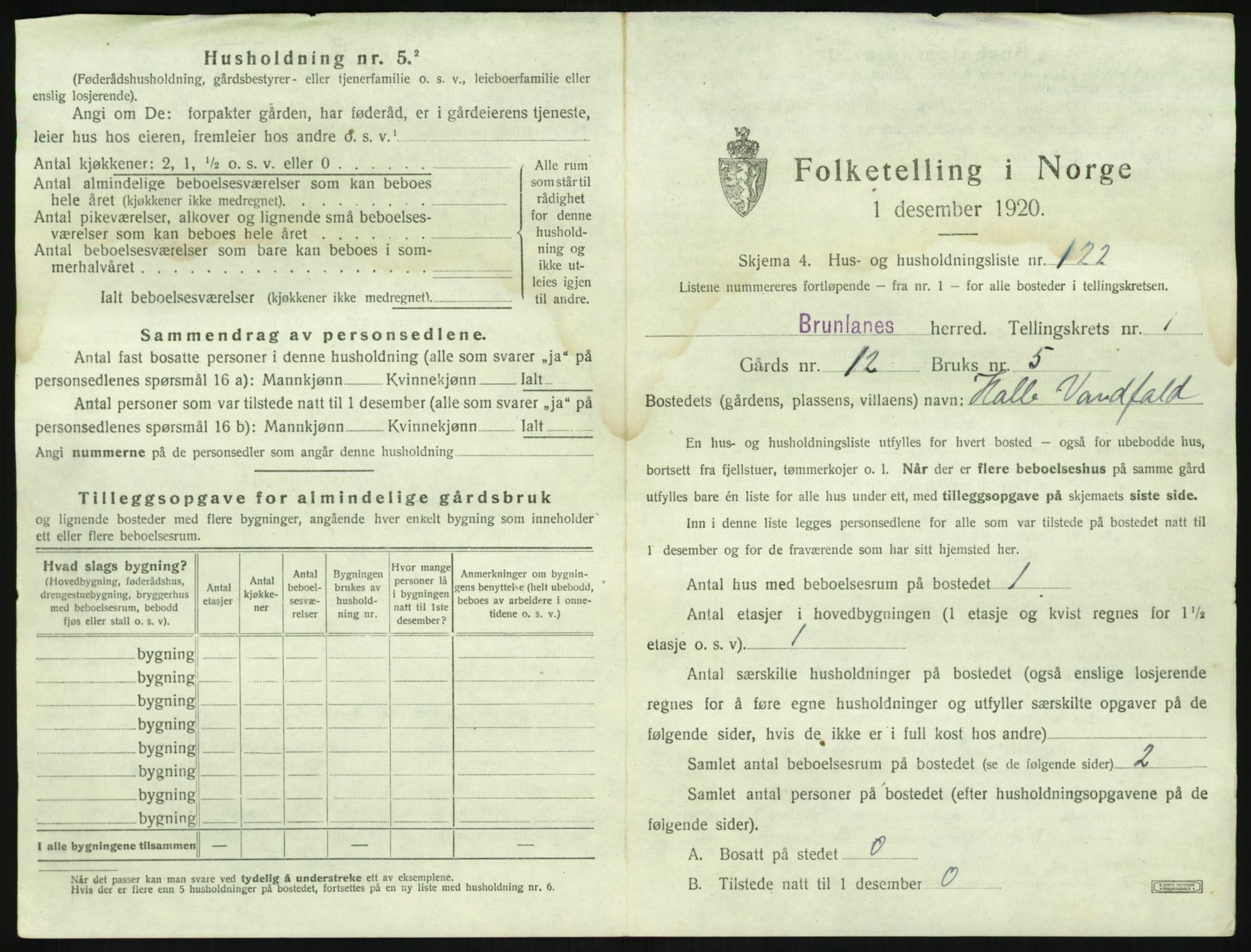 SAKO, 1920 census for Brunlanes, 1920, p. 307