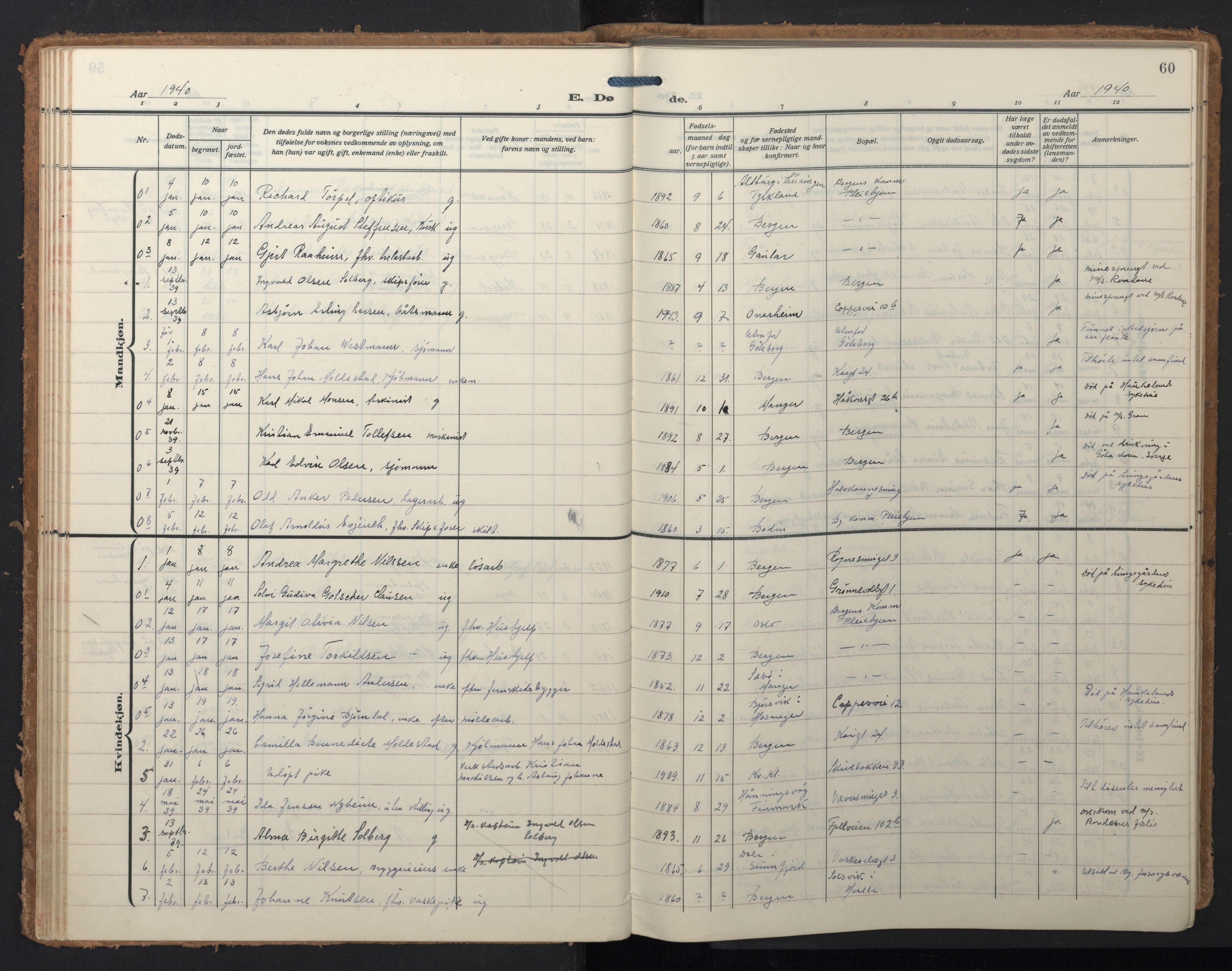 Domkirken sokneprestembete, SAB/A-74801/H/Hab/L0043: Parish register (copy) no. E 7, 1929-1965, p. 59b-60a