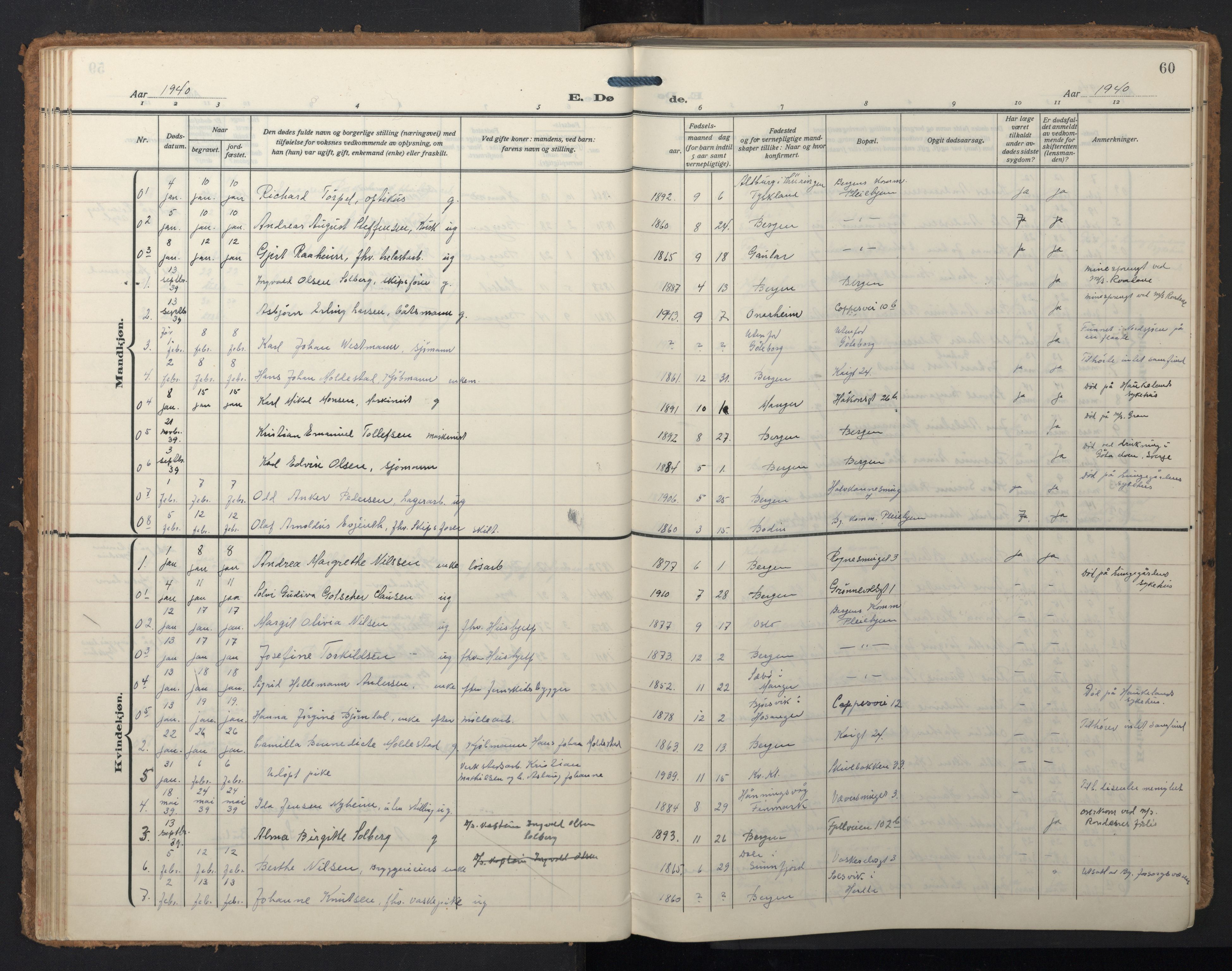 Domkirken sokneprestembete, AV/SAB-A-74801/H/Hab/L0043: Parish register (copy) no. E 7, 1929-1965, p. 59b-60a