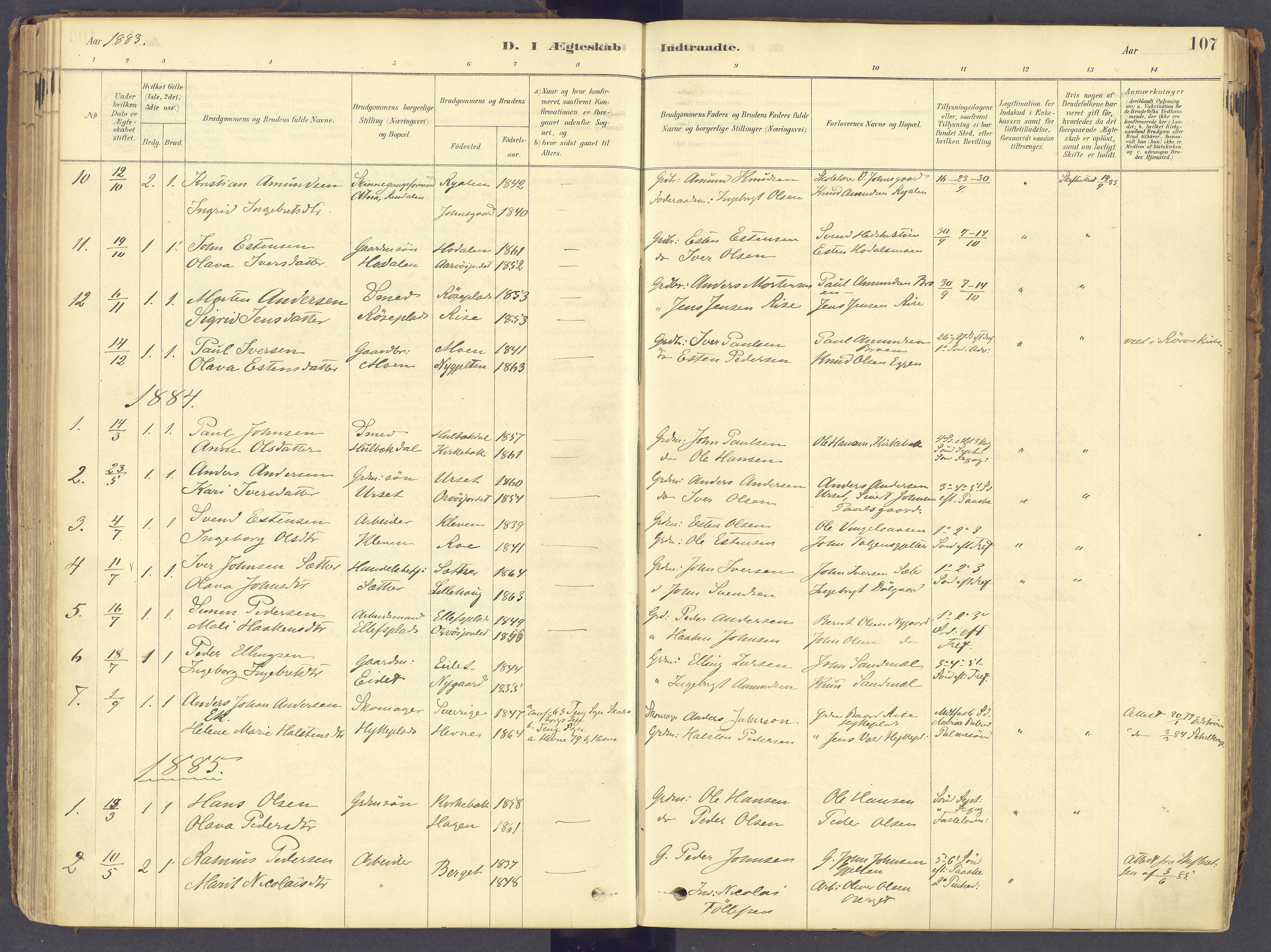 Tolga prestekontor, AV/SAH-PREST-062/K/L0011: Parish register (official) no. 11, 1877-1920, p. 107