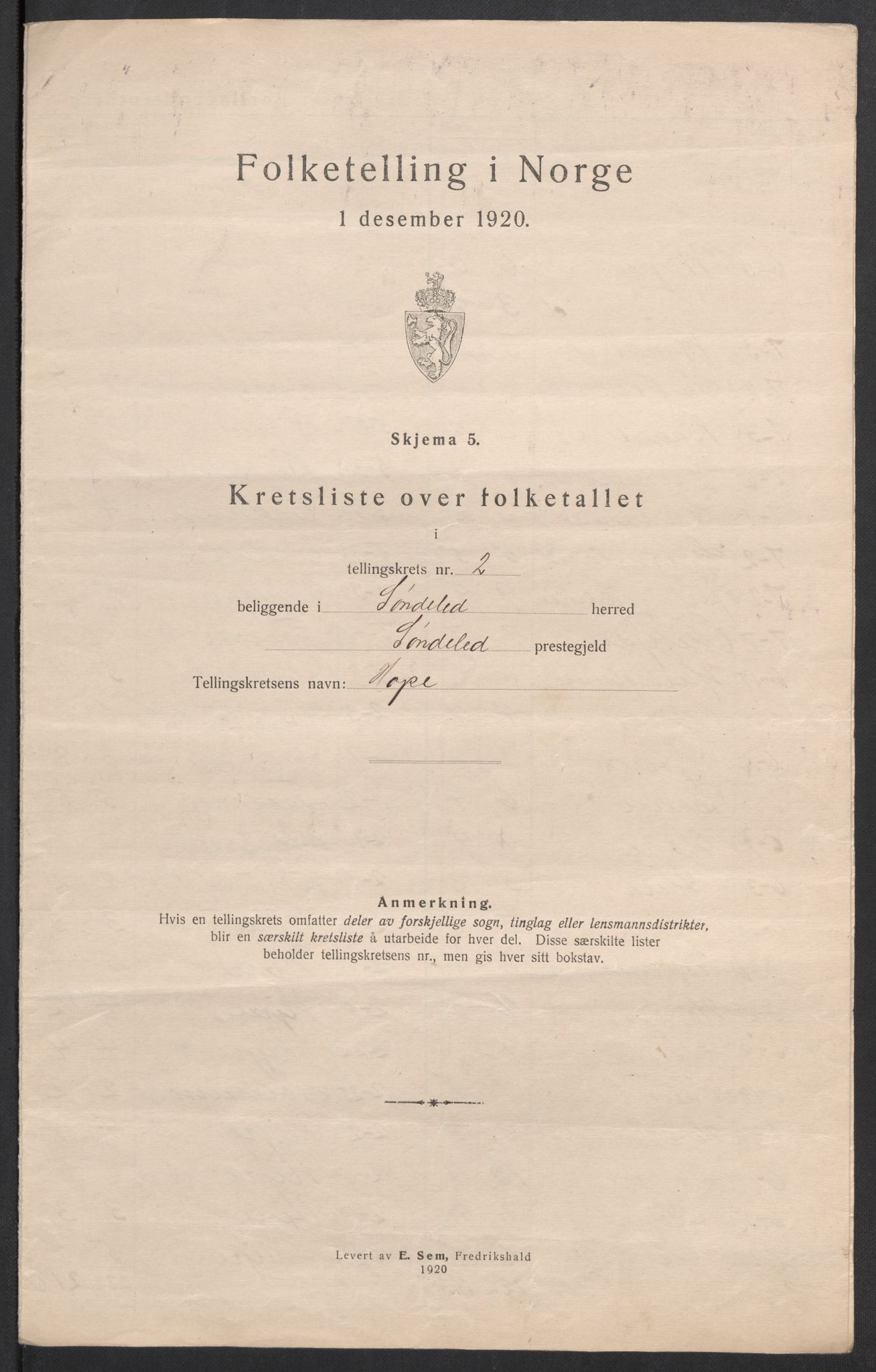 SAK, 1920 census for Søndeled, 1920, p. 9