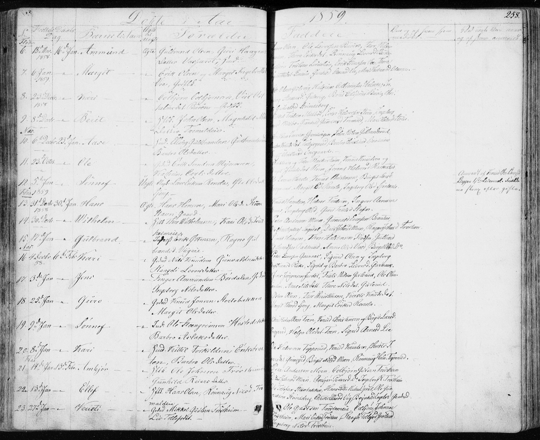 Nes kirkebøker, AV/SAKO-A-236/F/Fa/L0009: Parish register (official) no. 9, 1834-1863, p. 258