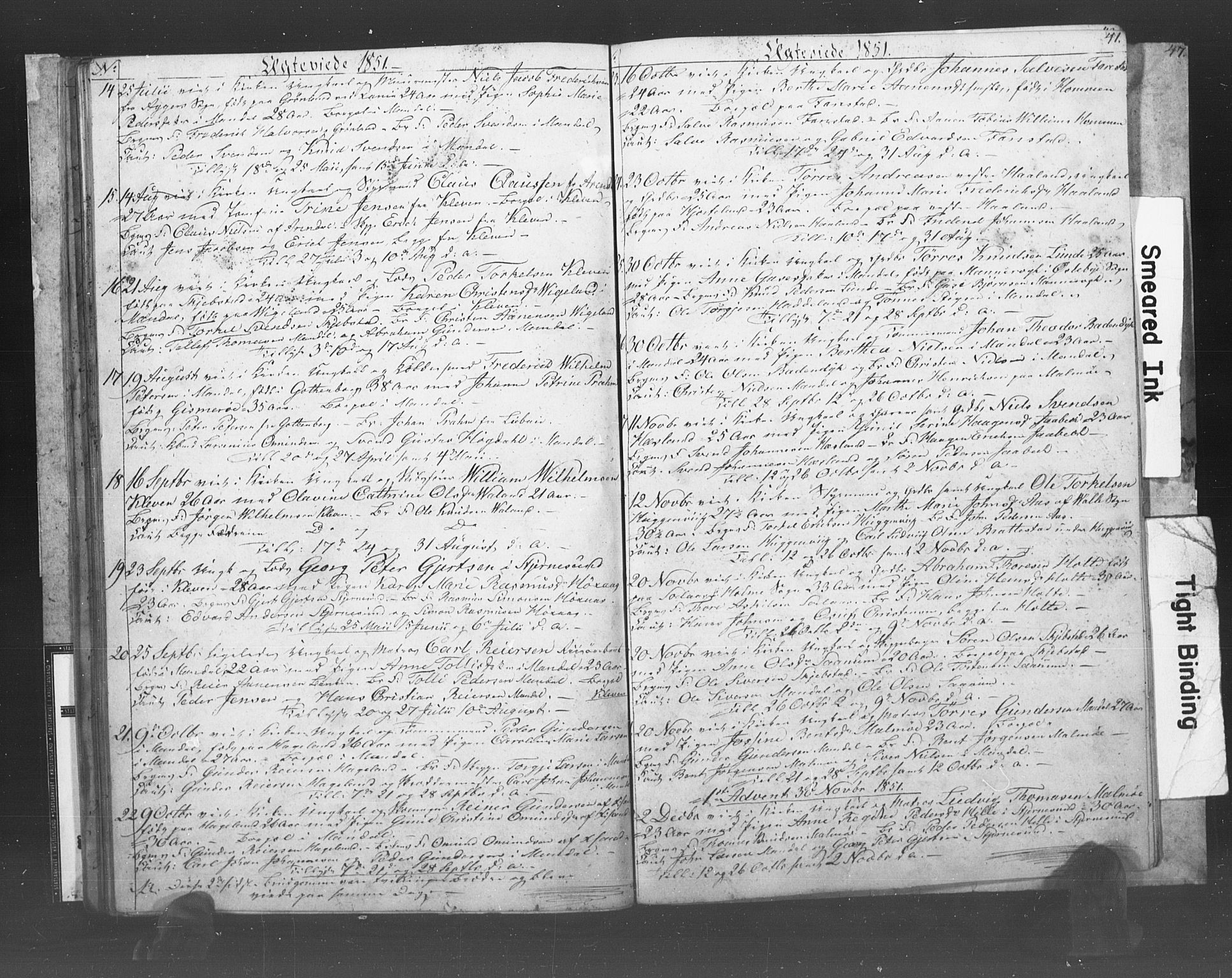 Mandal sokneprestkontor, AV/SAK-1111-0030/F/Fb/Fba/L0007: Parish register (copy) no. B 1G, 1850-1853, p. 41