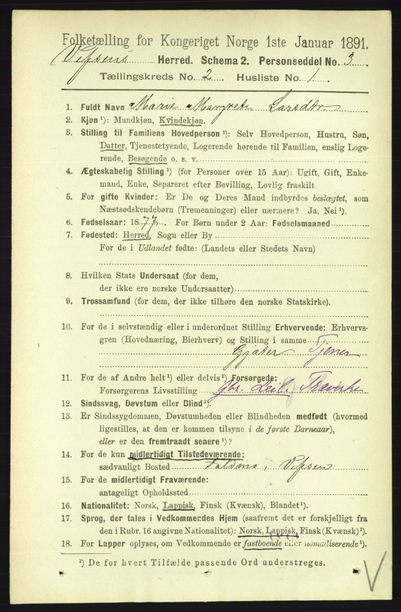 RA, 1891 census for 1824 Vefsn, 1891, p. 625