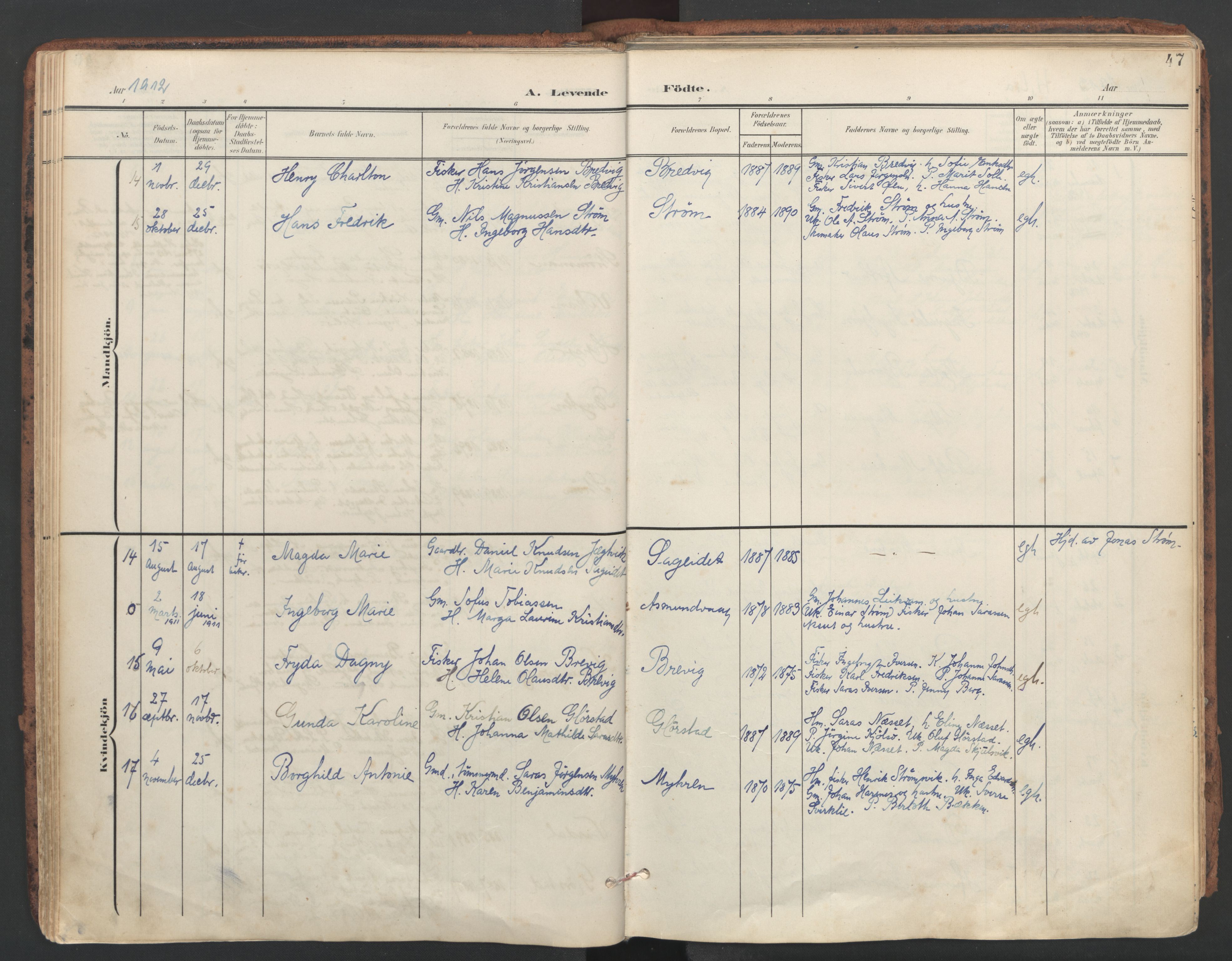 Ministerialprotokoller, klokkerbøker og fødselsregistre - Sør-Trøndelag, AV/SAT-A-1456/634/L0537: Parish register (official) no. 634A13, 1896-1922, p. 47