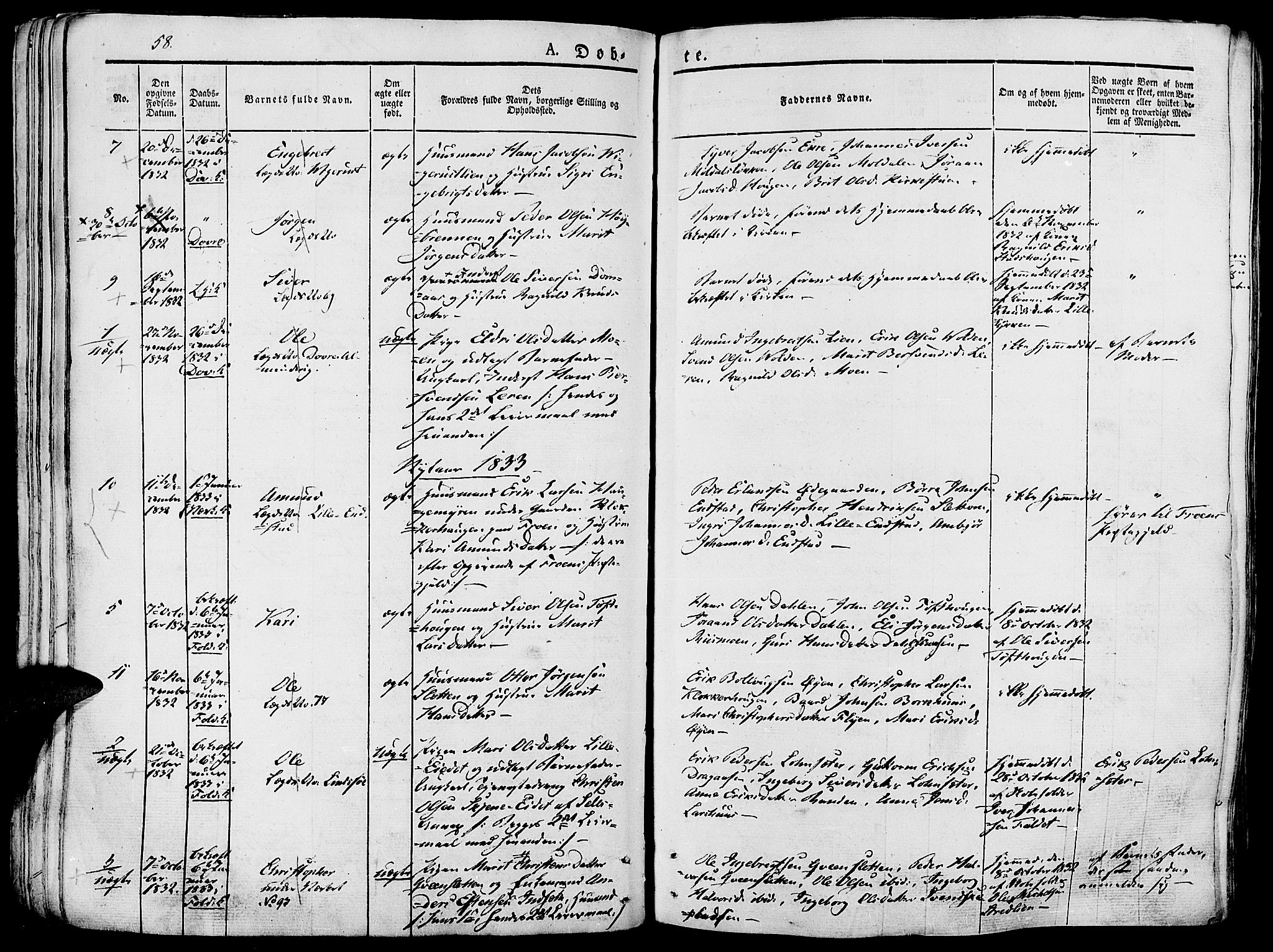 Lesja prestekontor, SAH/PREST-068/H/Ha/Haa/L0005: Parish register (official) no. 5, 1830-1842, p. 58