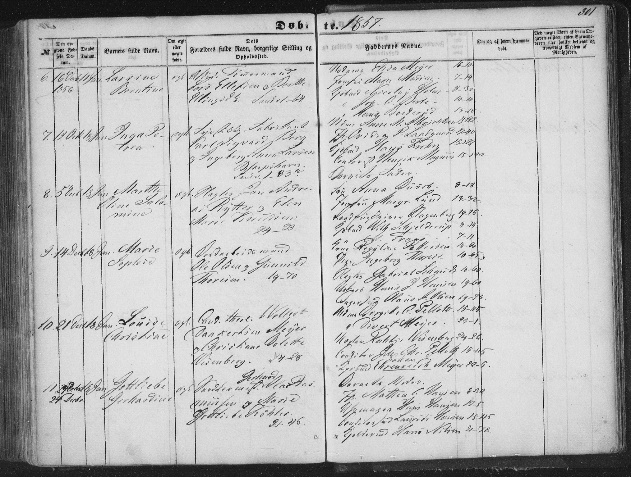 Korskirken sokneprestembete, AV/SAB-A-76101/H/Haa/L0017: Parish register (official) no. B 3, 1851-1857, p. 301