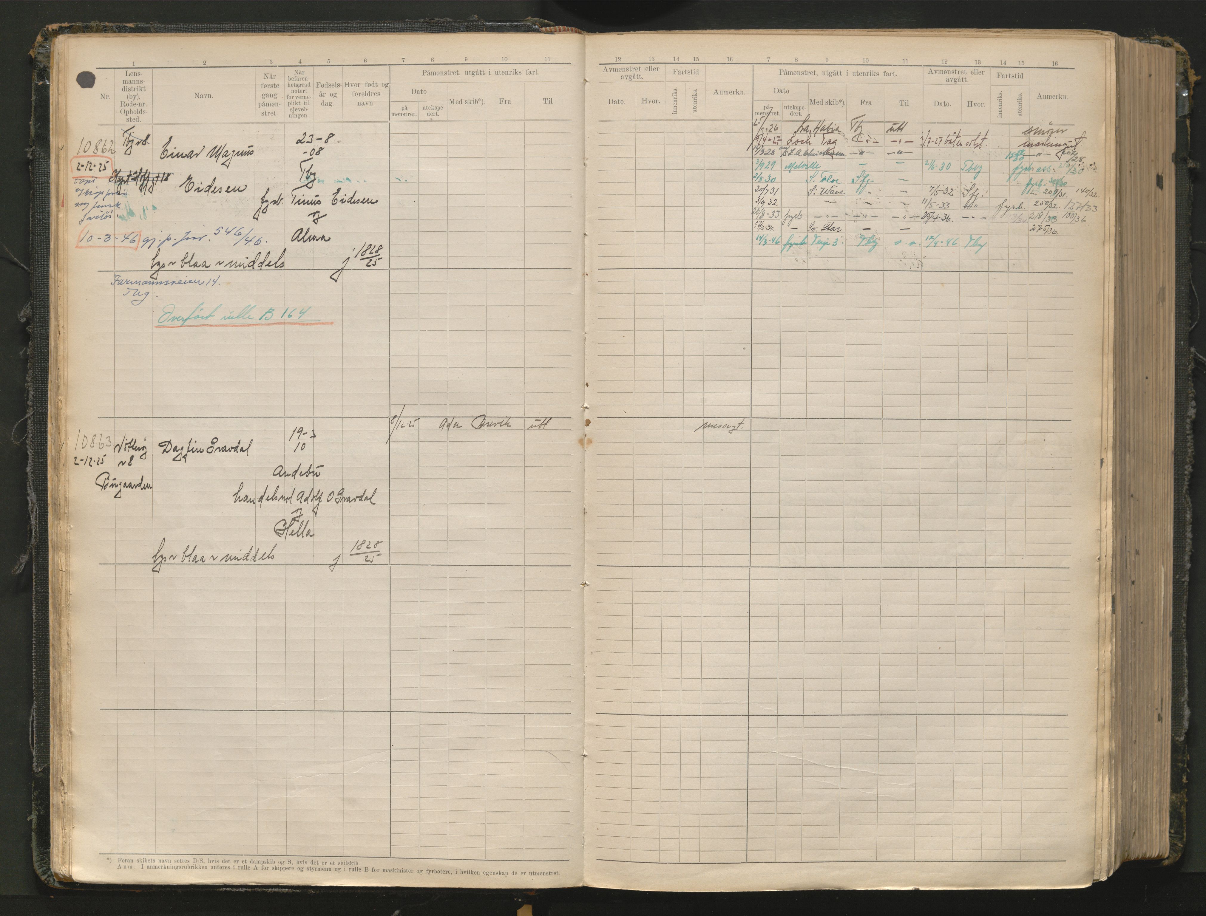Tønsberg innrulleringskontor, AV/SAKO-A-786/F/Fc/Fcb/L0012: Hovedrulle Patent nr. 10828-12216, 1925-1948