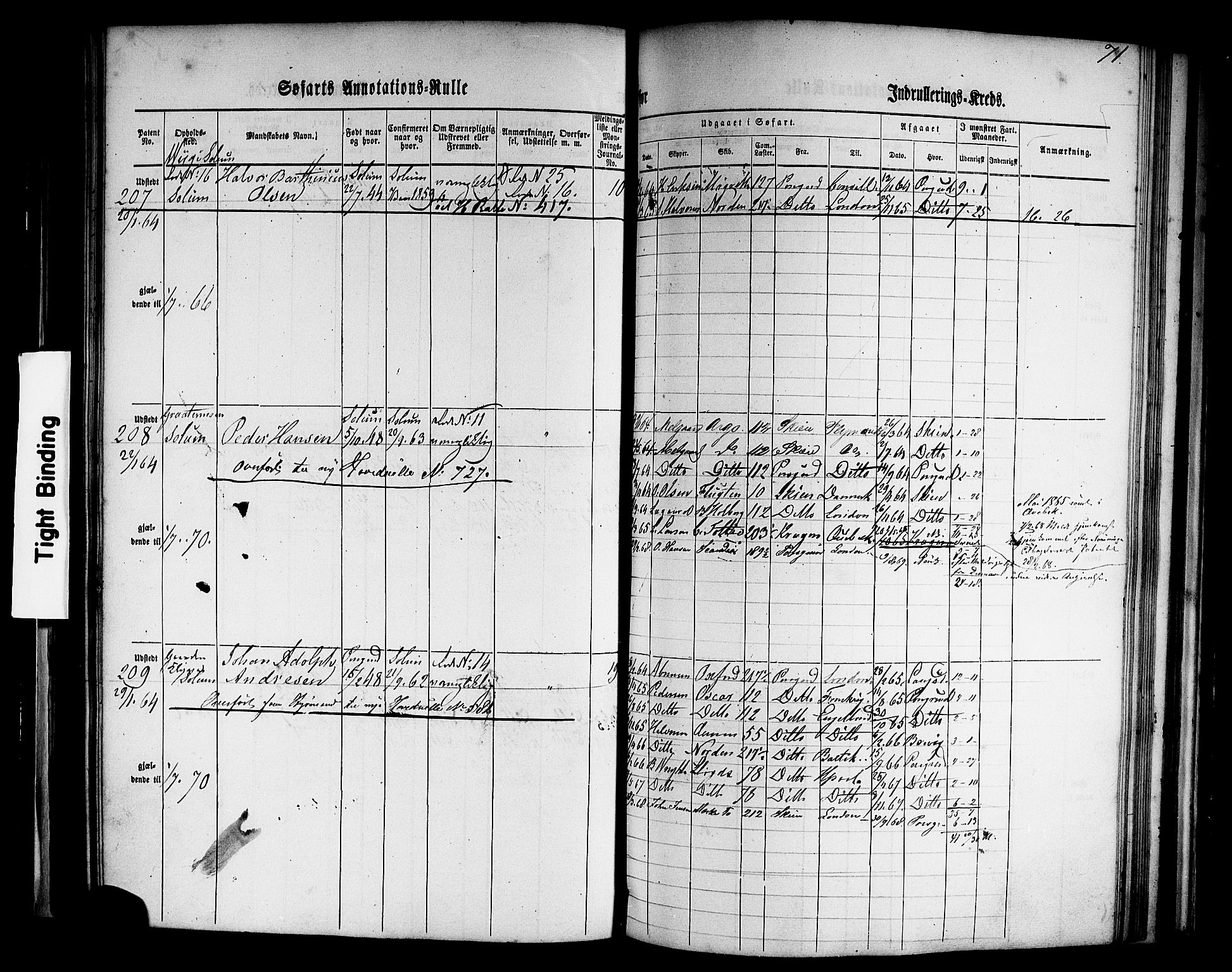 Porsgrunn innrulleringskontor, AV/SAKO-A-829/F/Fb/L0001: Annotasjonsrulle, 1860-1868, p. 100