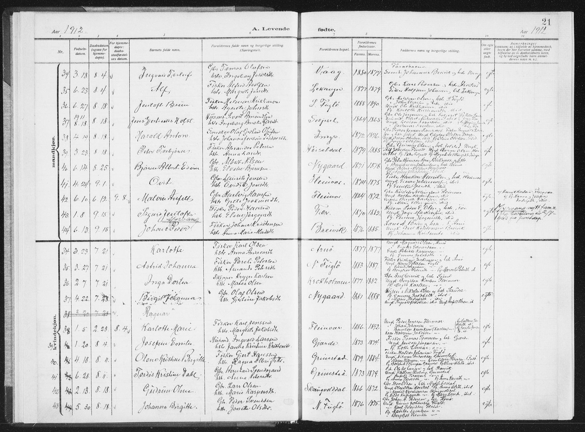 Ministerialprotokoller, klokkerbøker og fødselsregistre - Nordland, SAT/A-1459/805/L0104: Parish register (official) no. 805A09, 1909-1926, p. 21