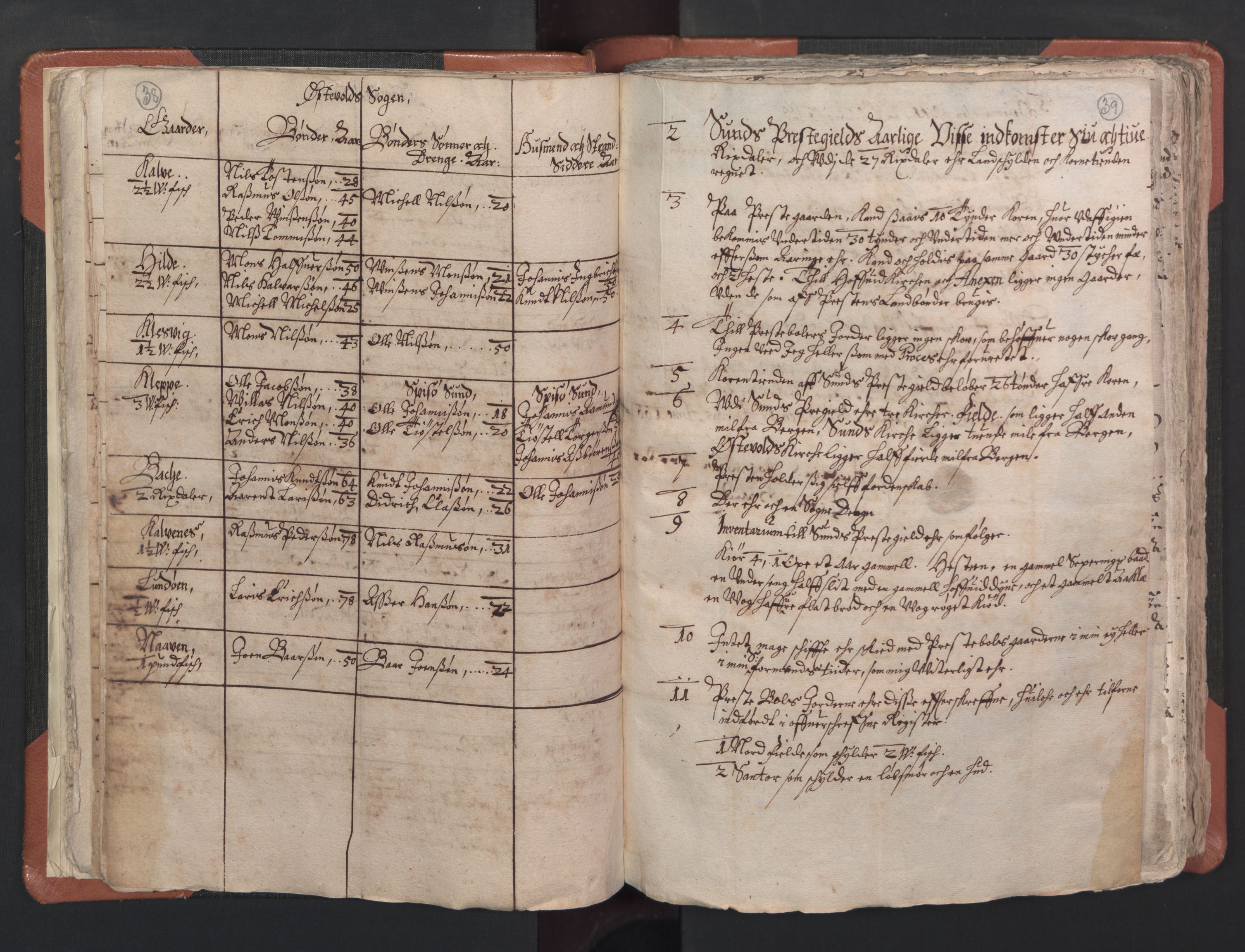 RA, Vicar's Census 1664-1666, no. 22: Nordhordland deanery, 1664-1666, p. 38-39