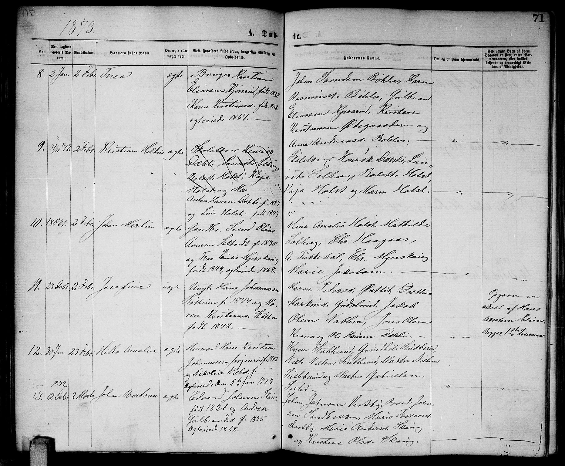 Enebakk prestekontor Kirkebøker, AV/SAO-A-10171c/G/Ga/L0005: Parish register (copy) no. I 5, 1867-1888, p. 71