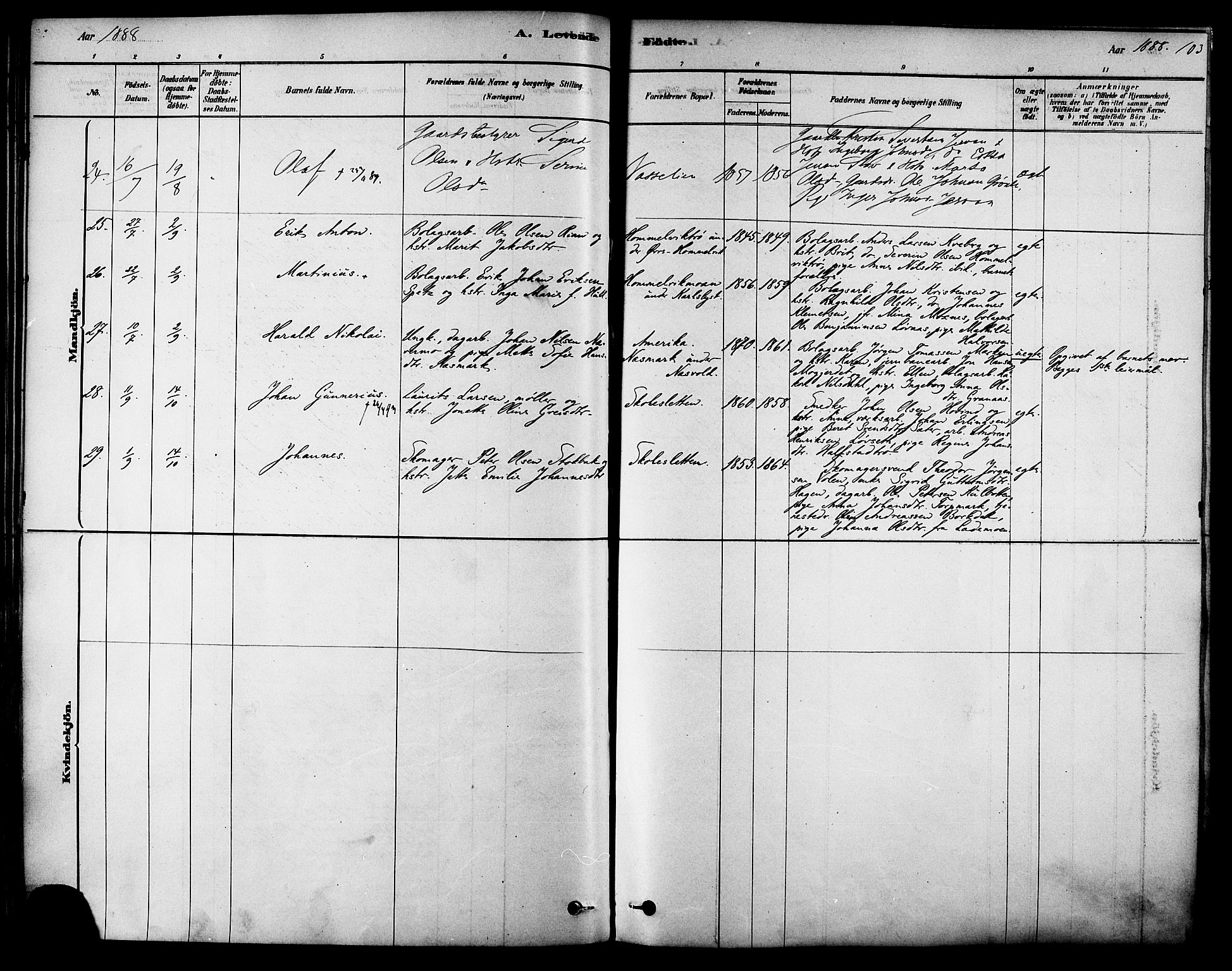 Ministerialprotokoller, klokkerbøker og fødselsregistre - Sør-Trøndelag, AV/SAT-A-1456/616/L0410: Parish register (official) no. 616A07, 1878-1893, p. 103