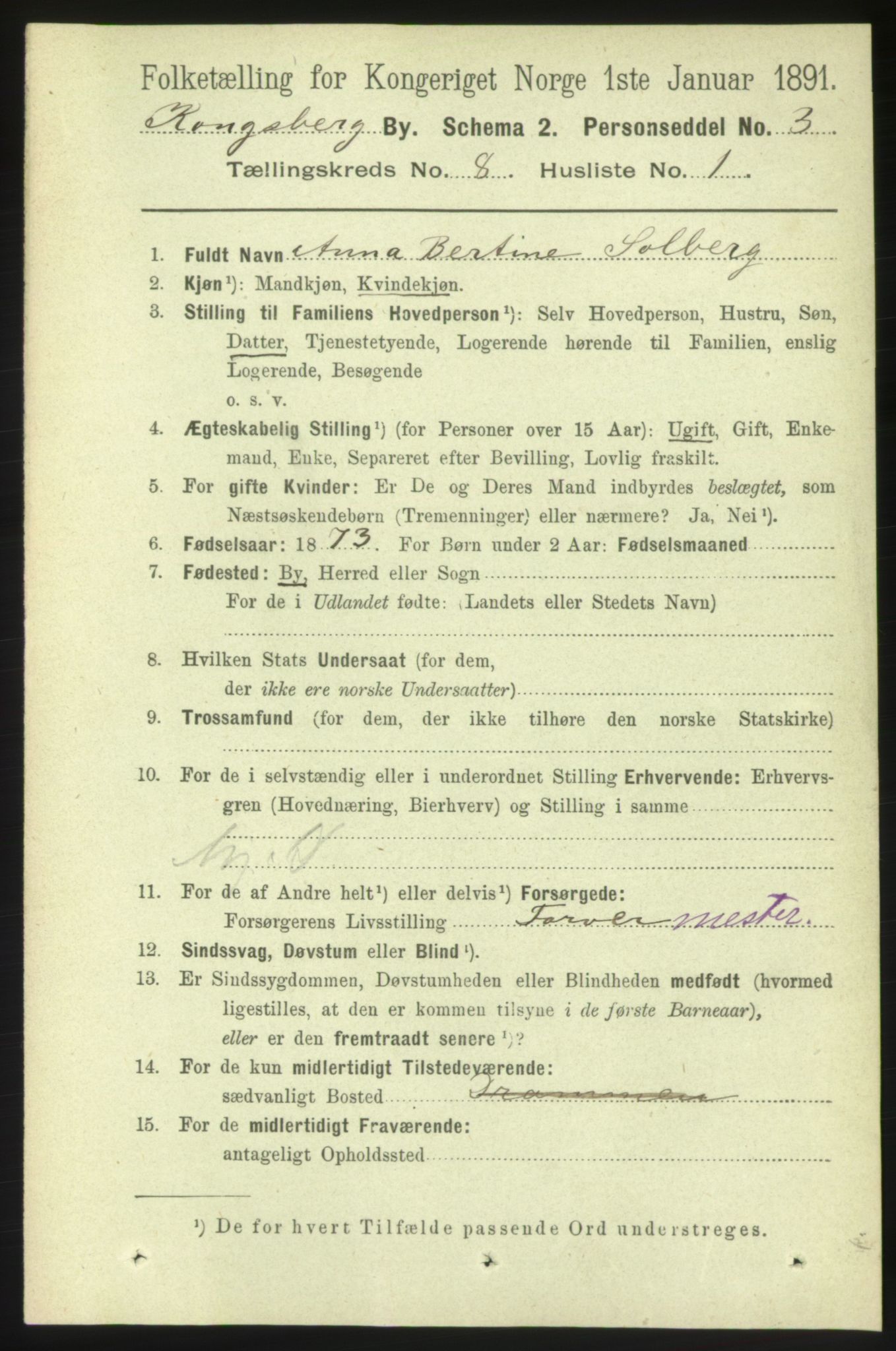 RA, 1891 census for 0604 Kongsberg, 1891, p. 5494