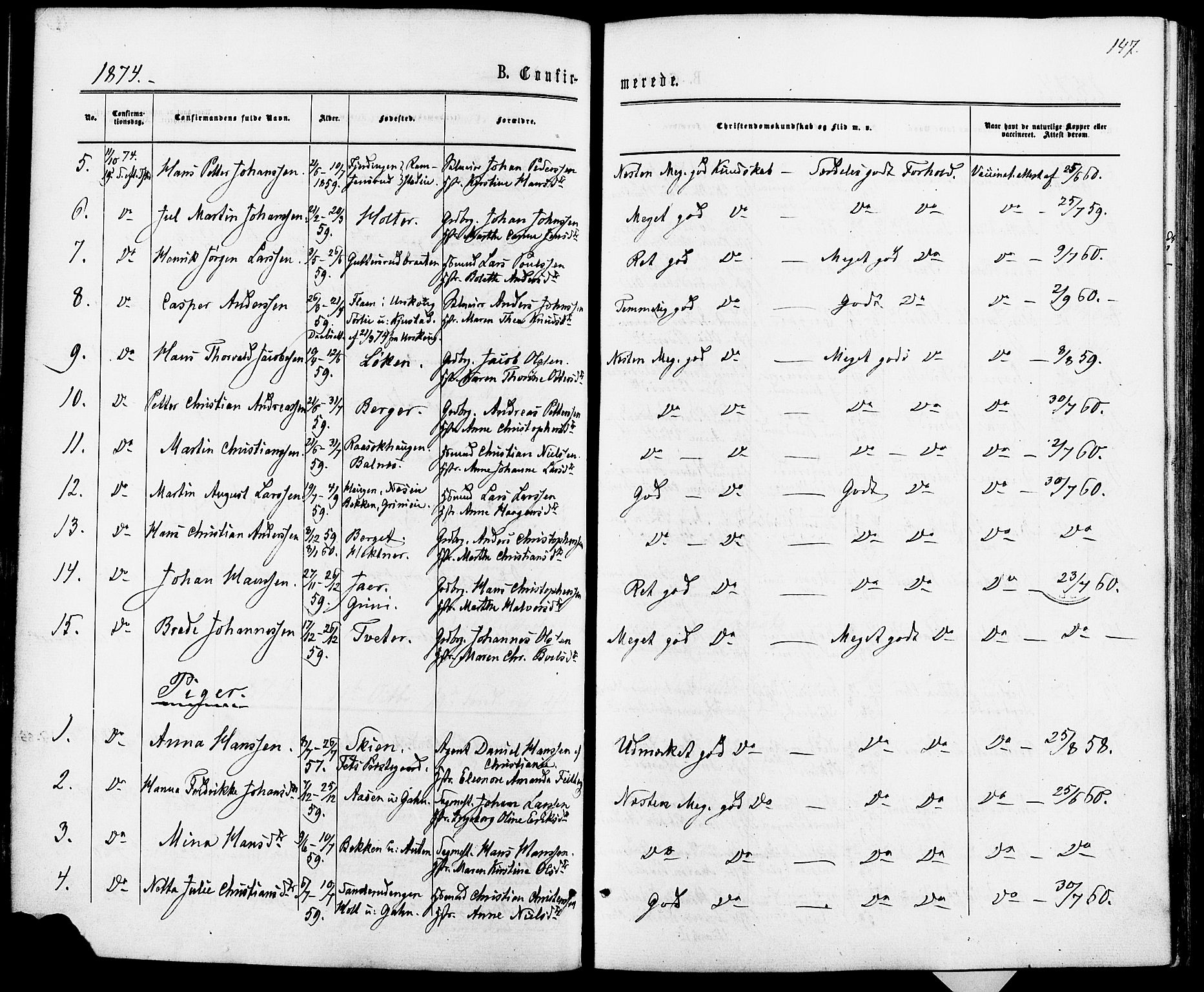 Fet prestekontor Kirkebøker, AV/SAO-A-10370a/F/Fa/L0013: Parish register (official) no. I 13, 1867-1877, p. 147