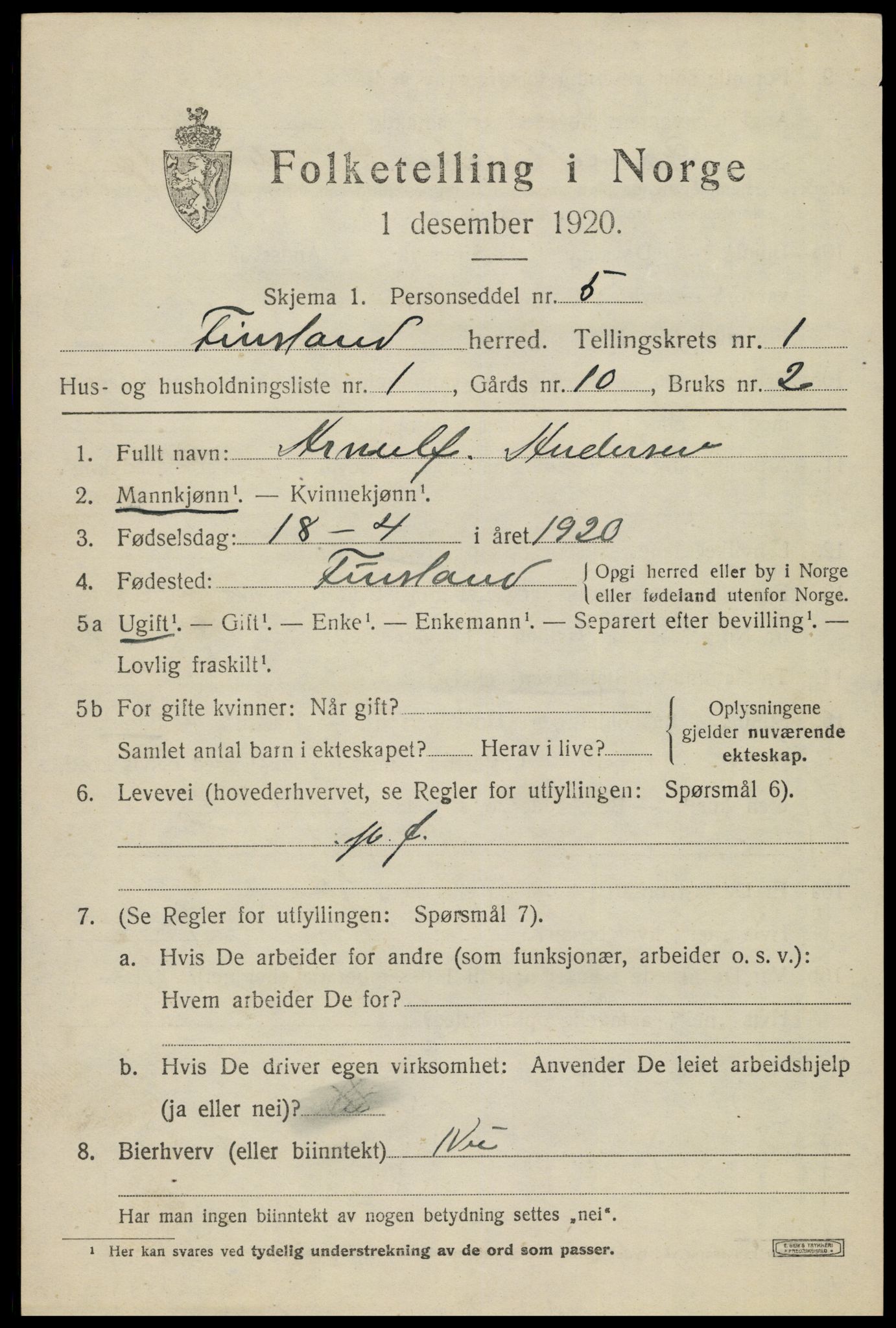 SAK, 1920 census for Finsland, 1920, p. 378