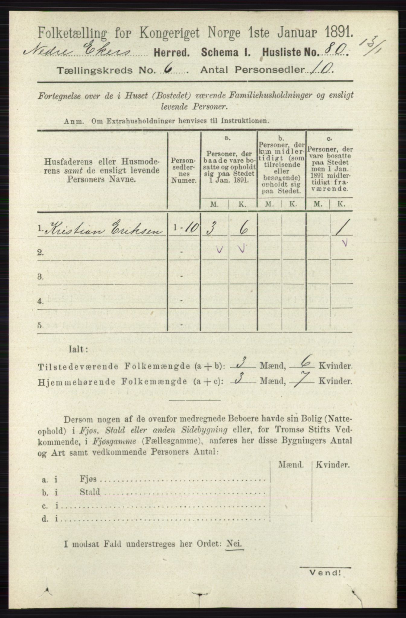 RA, 1891 census for 0625 Nedre Eiker, 1891, p. 2884