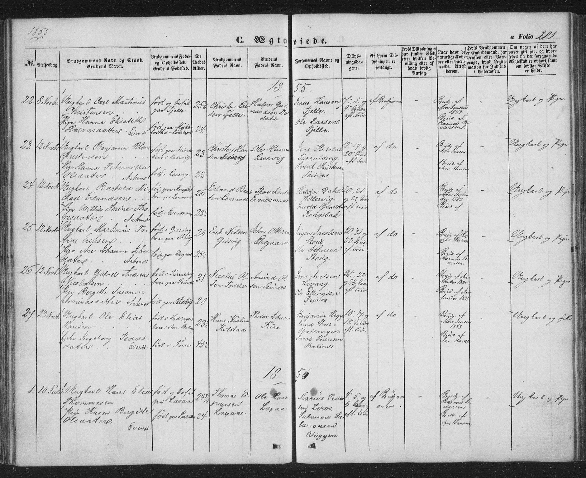 Ministerialprotokoller, klokkerbøker og fødselsregistre - Nordland, SAT/A-1459/863/L0895: Parish register (official) no. 863A07, 1851-1860, p. 201