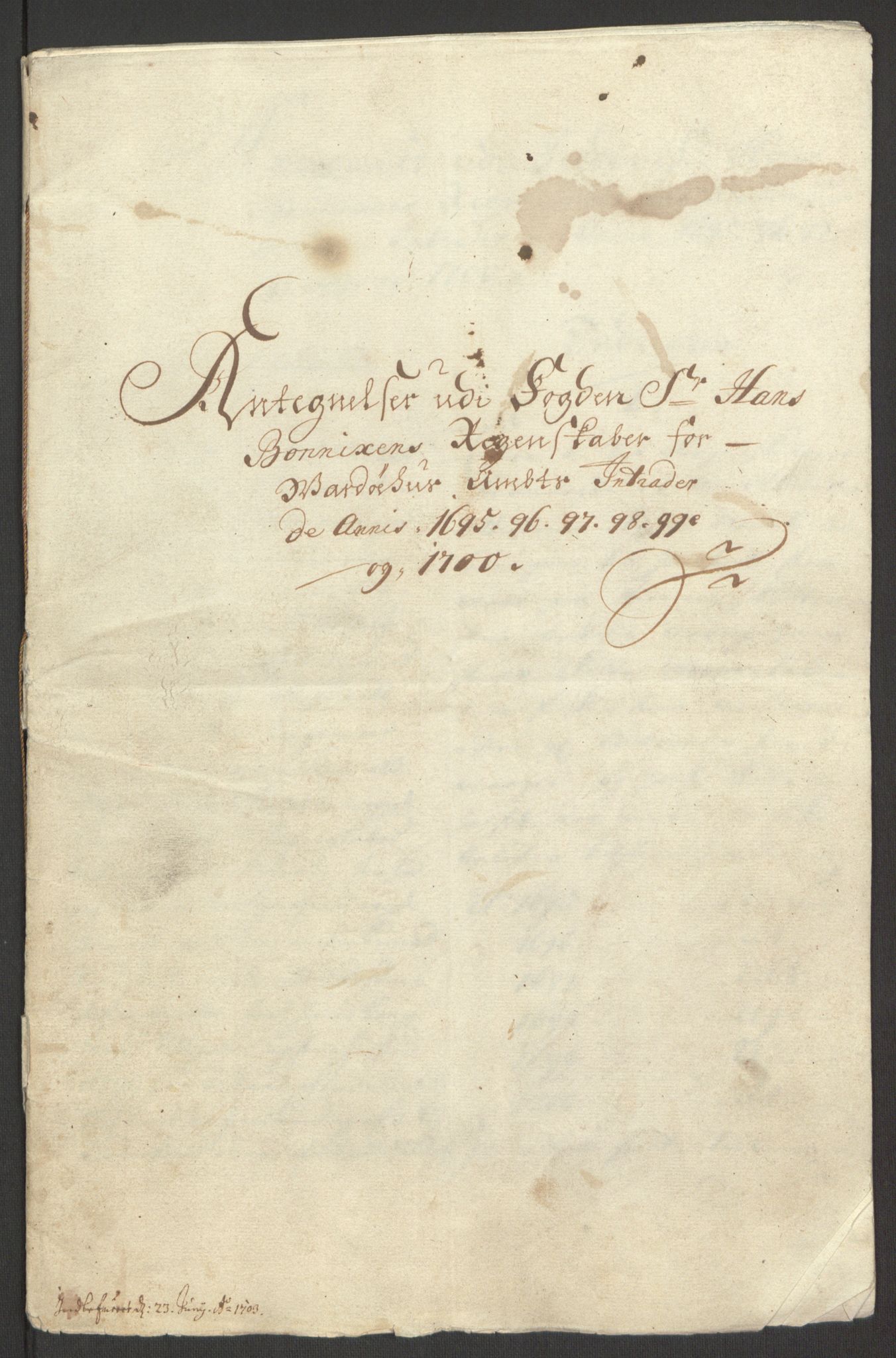 Rentekammeret inntil 1814, Reviderte regnskaper, Fogderegnskap, RA/EA-4092/R69/L4851: Fogderegnskap Finnmark/Vardøhus, 1691-1700, p. 484