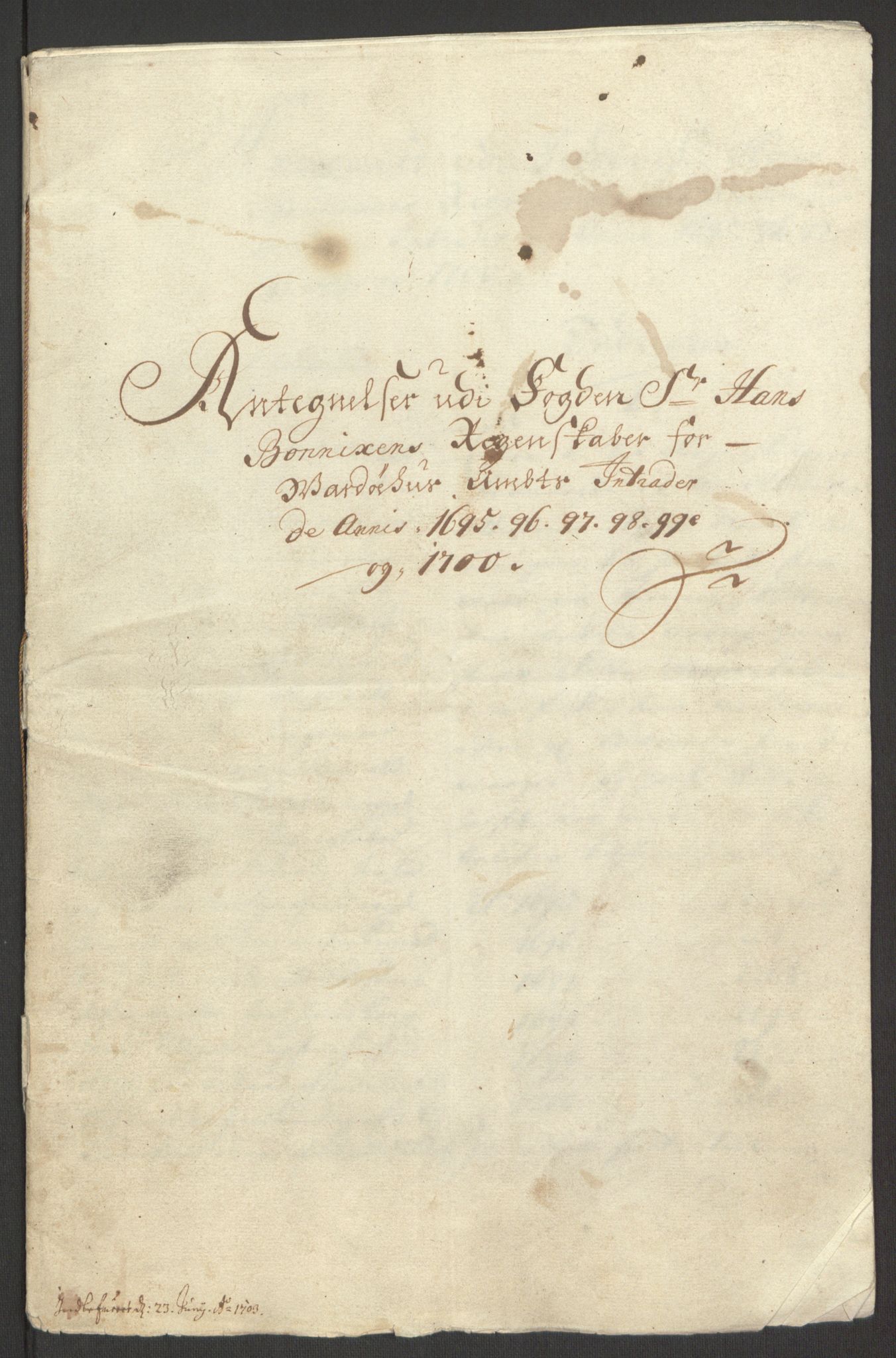 Rentekammeret inntil 1814, Reviderte regnskaper, Fogderegnskap, AV/RA-EA-4092/R69/L4851: Fogderegnskap Finnmark/Vardøhus, 1691-1700, p. 484