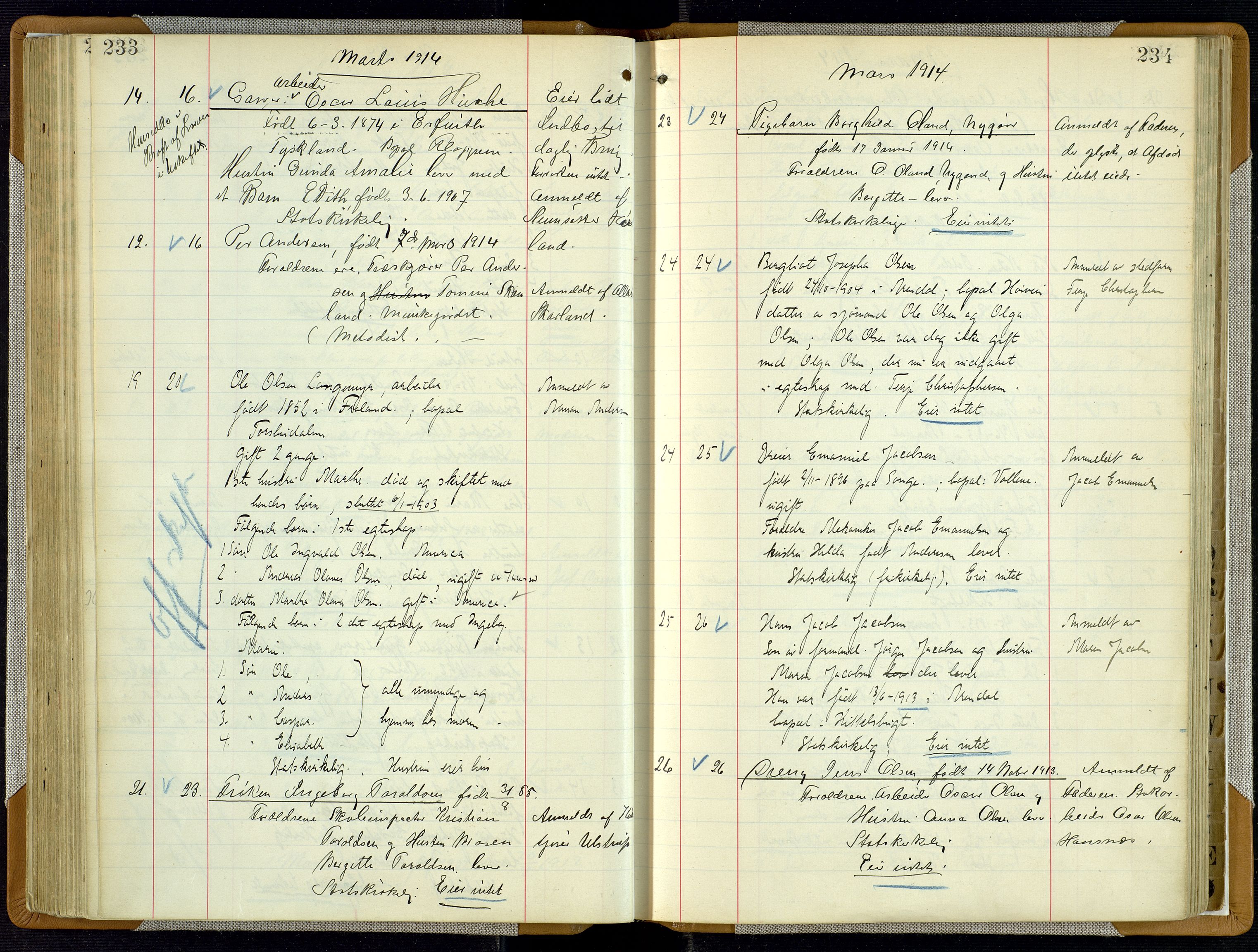 Arendal byfogd, AV/SAK-1222-0001/H/Ha/L0003: Dødsfallsprotokoll, 1908-1917, p. 233-234