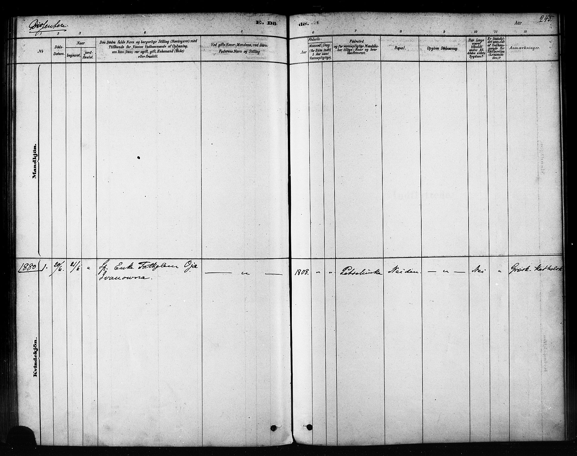 Sør-Varanger sokneprestkontor, SATØ/S-1331/H/Ha/L0003kirke: Parish register (official) no. 3, 1878-1891, p. 245