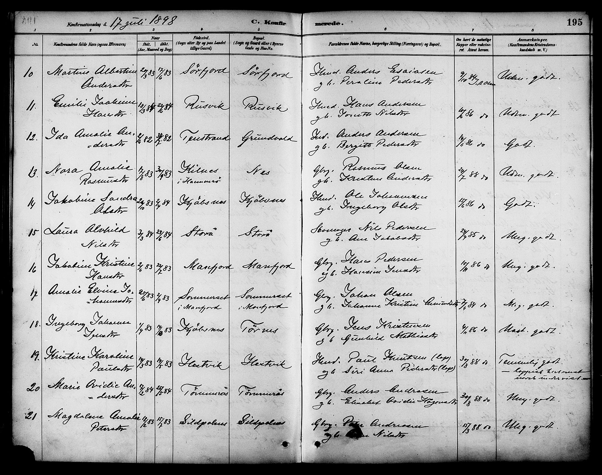 Ministerialprotokoller, klokkerbøker og fødselsregistre - Nordland, AV/SAT-A-1459/861/L0869: Parish register (official) no. 861A04, 1889-1903, p. 195