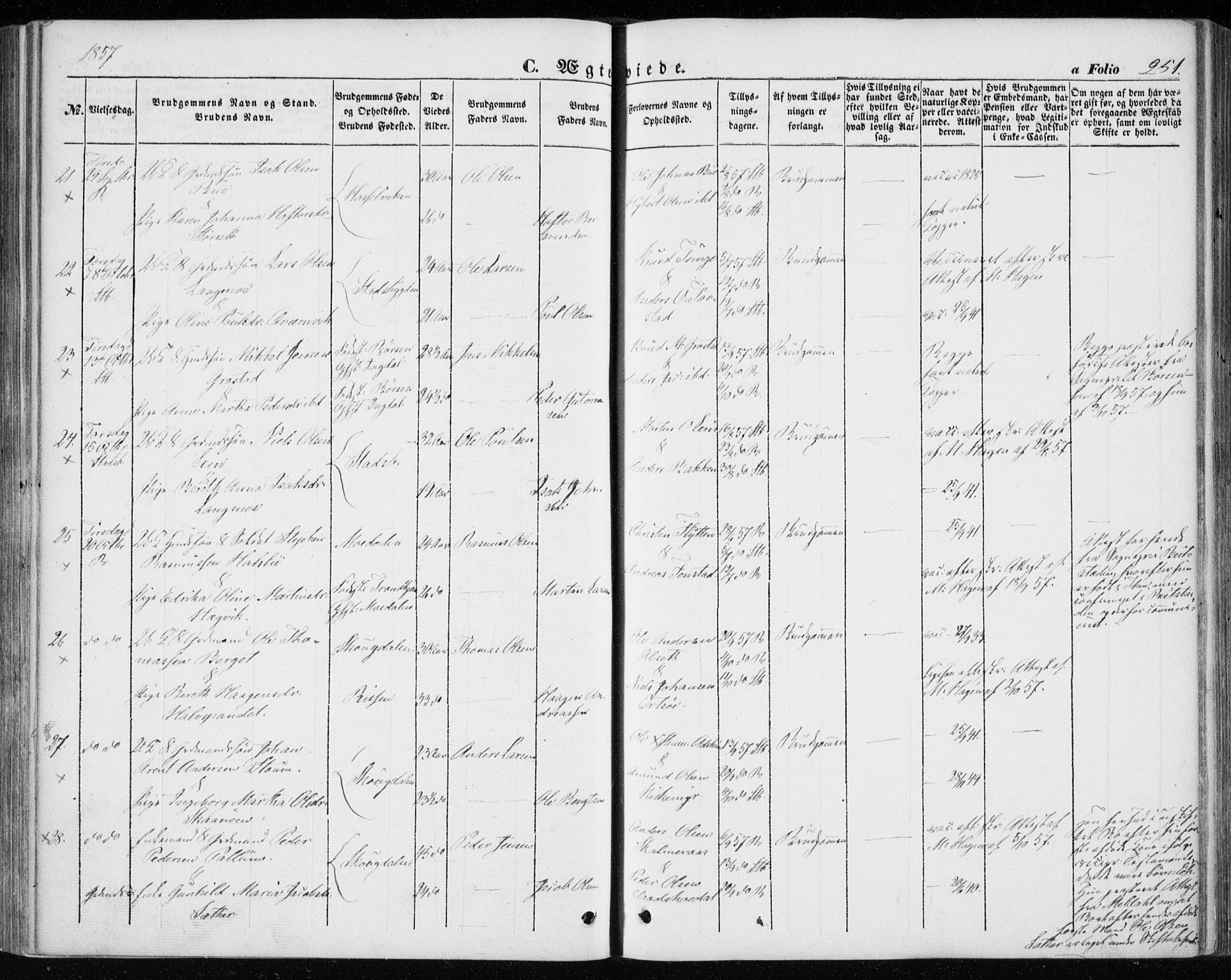 Ministerialprotokoller, klokkerbøker og fødselsregistre - Sør-Trøndelag, SAT/A-1456/646/L0611: Parish register (official) no. 646A09, 1848-1857, p. 251
