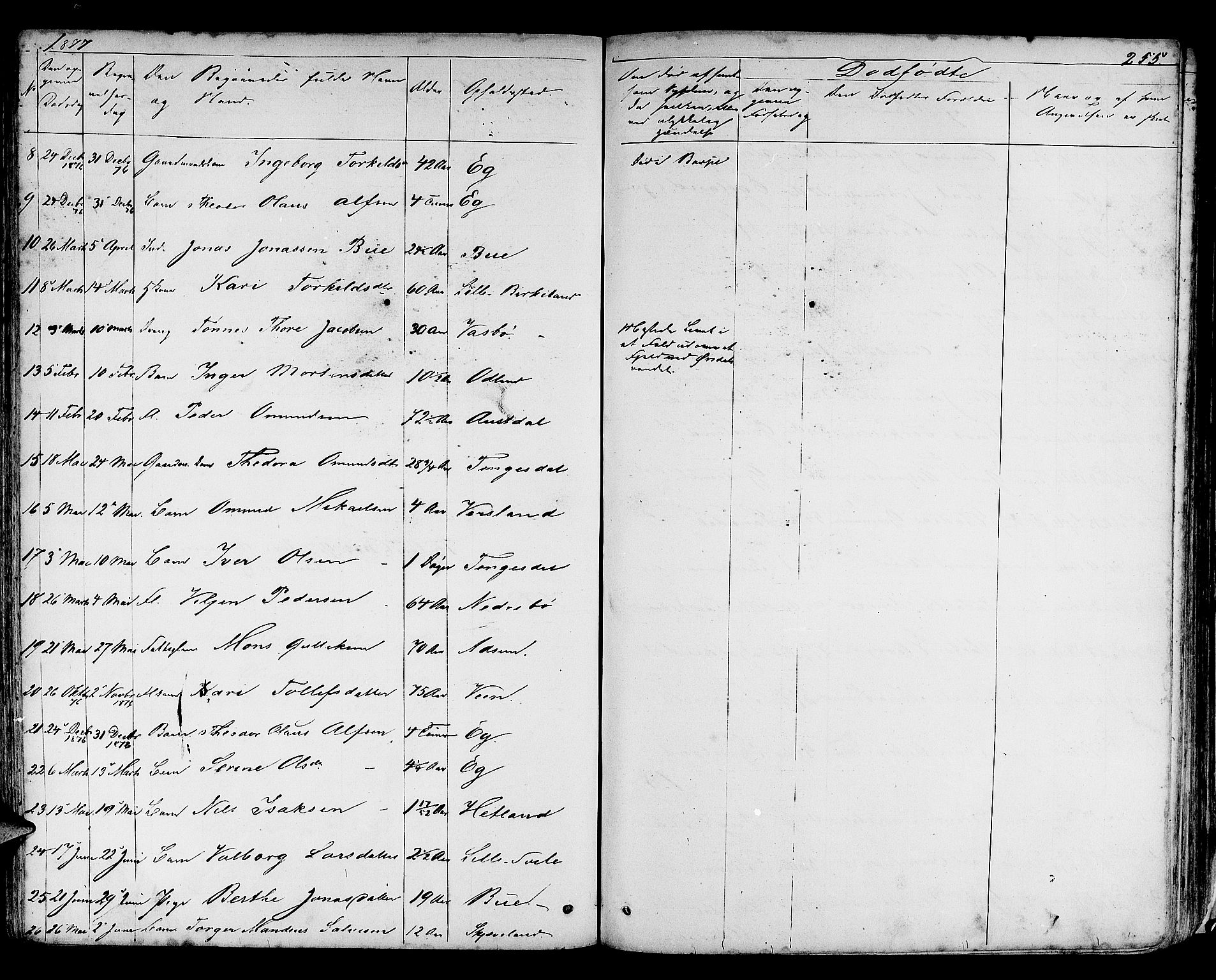 Helleland sokneprestkontor, AV/SAST-A-101810: Parish register (copy) no. B 3, 1847-1886, p. 255