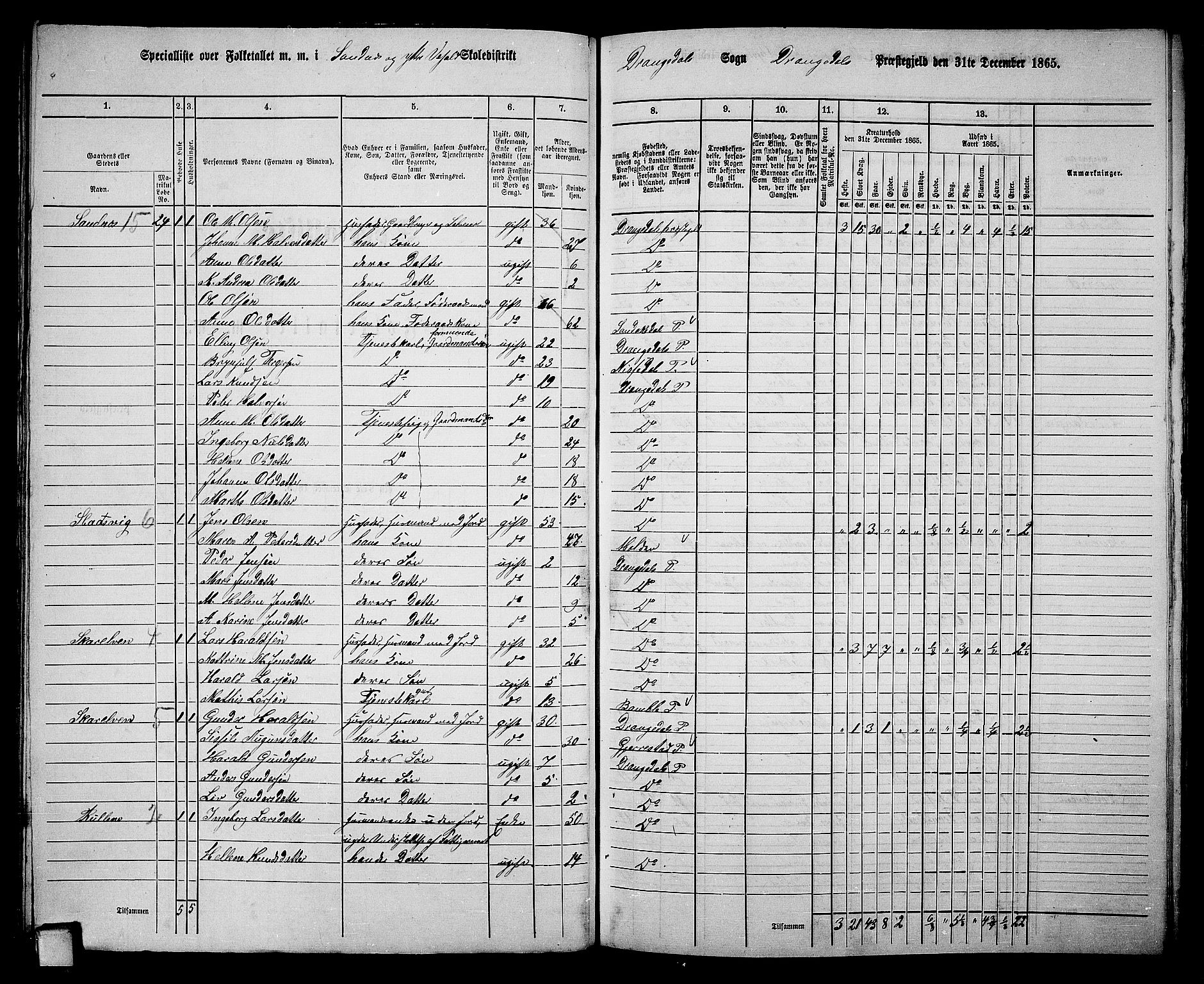 RA, 1865 census for Drangedal, 1865, p. 30