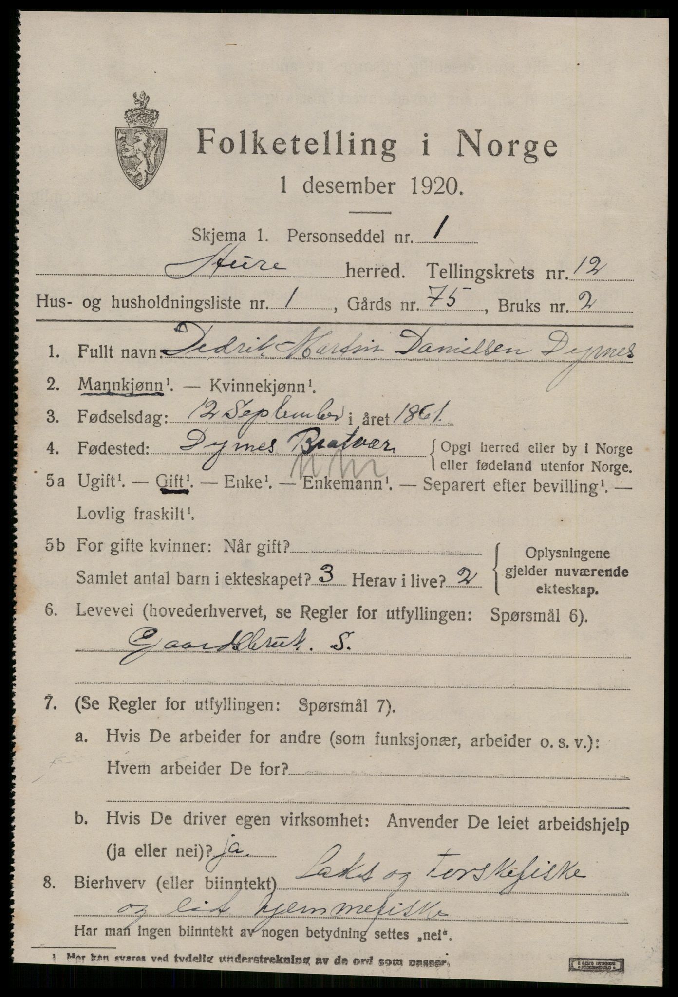 SAT, 1920 census for Aure, 1920, p. 4548