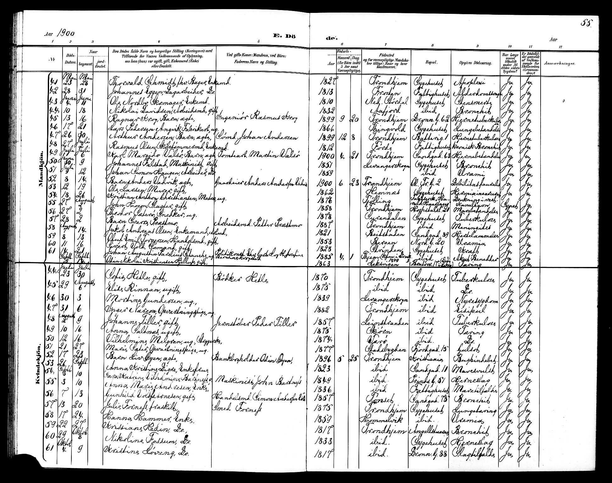 Ministerialprotokoller, klokkerbøker og fødselsregistre - Sør-Trøndelag, AV/SAT-A-1456/602/L0144: Parish register (copy) no. 602C12, 1897-1905, p. 55