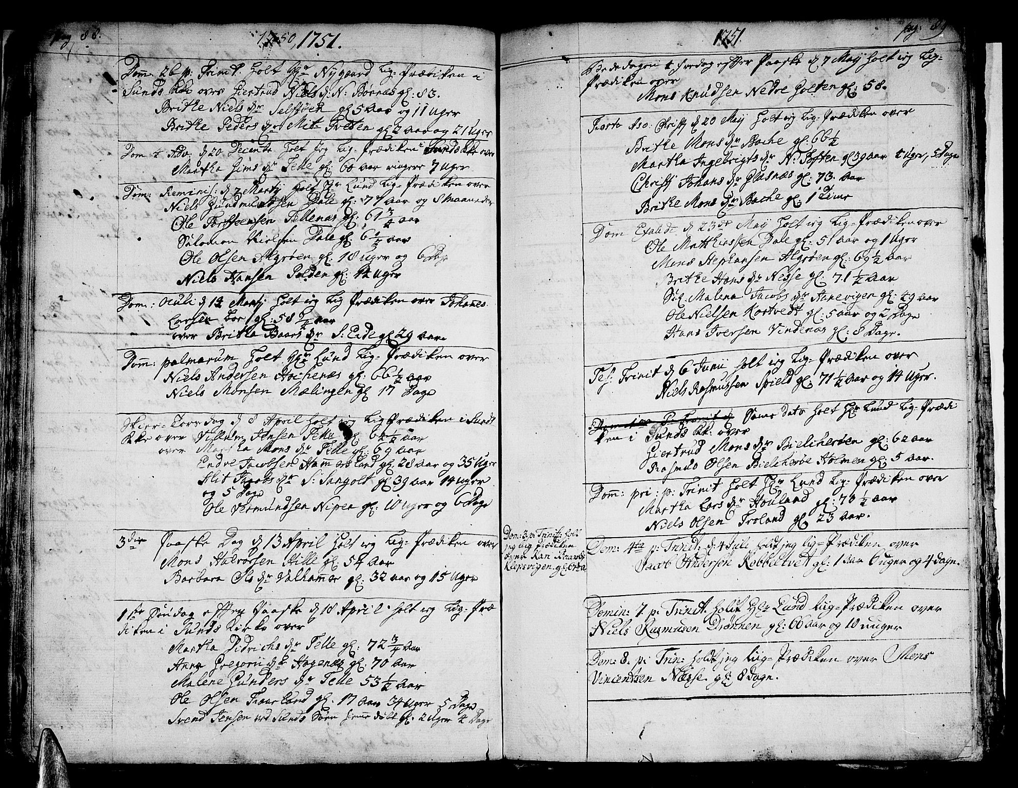 Sund sokneprestembete, AV/SAB-A-99930: Parish register (official) no. A 2, 1729-1769, p. 88-89