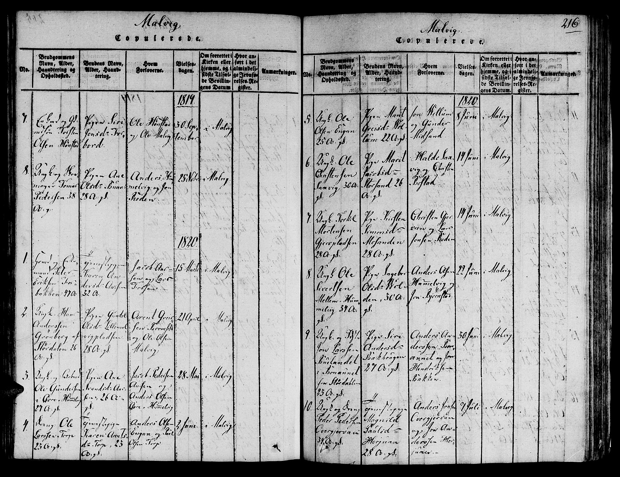 Ministerialprotokoller, klokkerbøker og fødselsregistre - Sør-Trøndelag, SAT/A-1456/606/L0284: Parish register (official) no. 606A03 /2, 1819-1823, p. 216