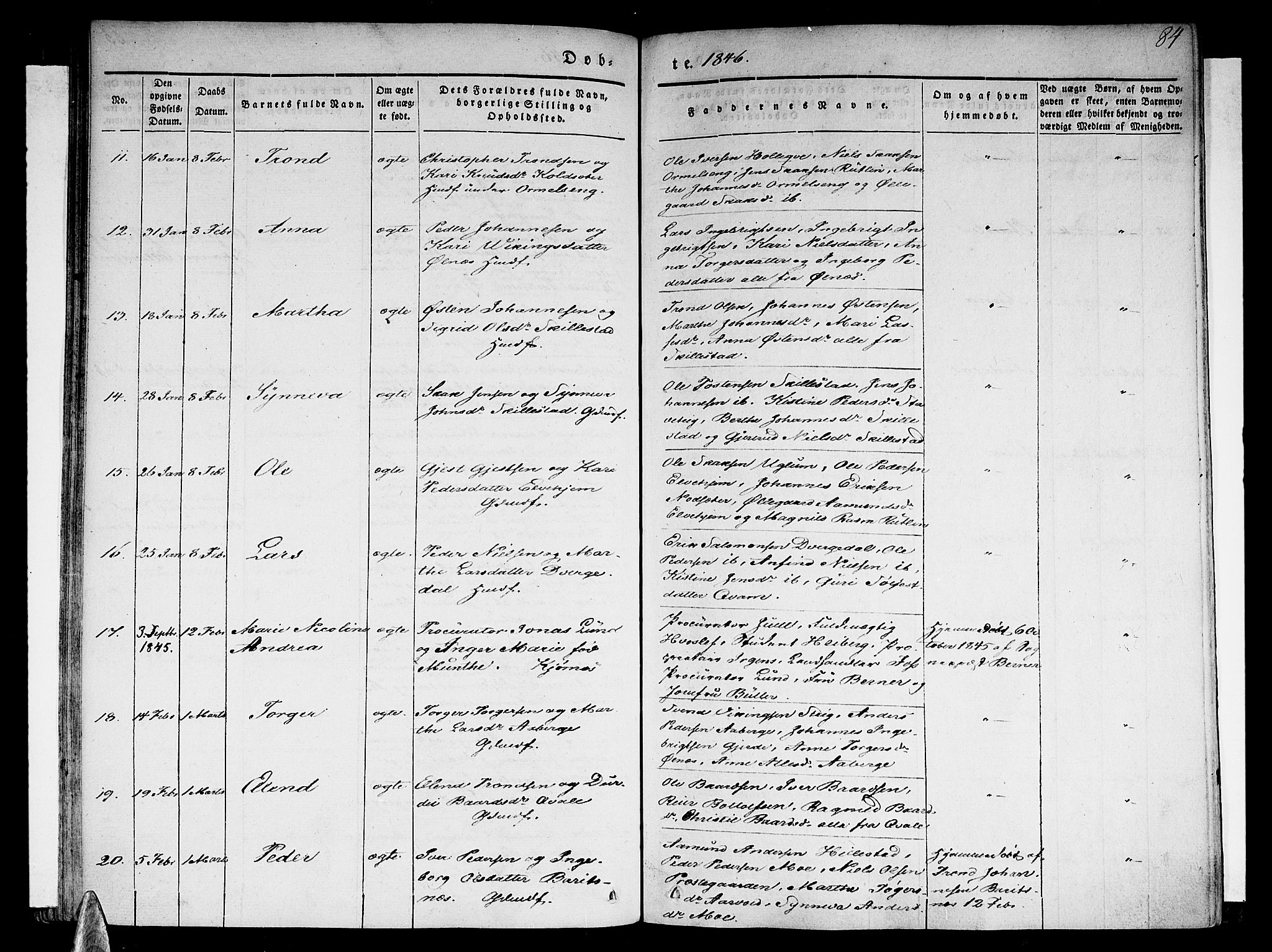 Sogndal sokneprestembete, SAB/A-81301/H/Haa/Haaa/L0011: Parish register (official) no. A 11, 1839-1847, p. 84