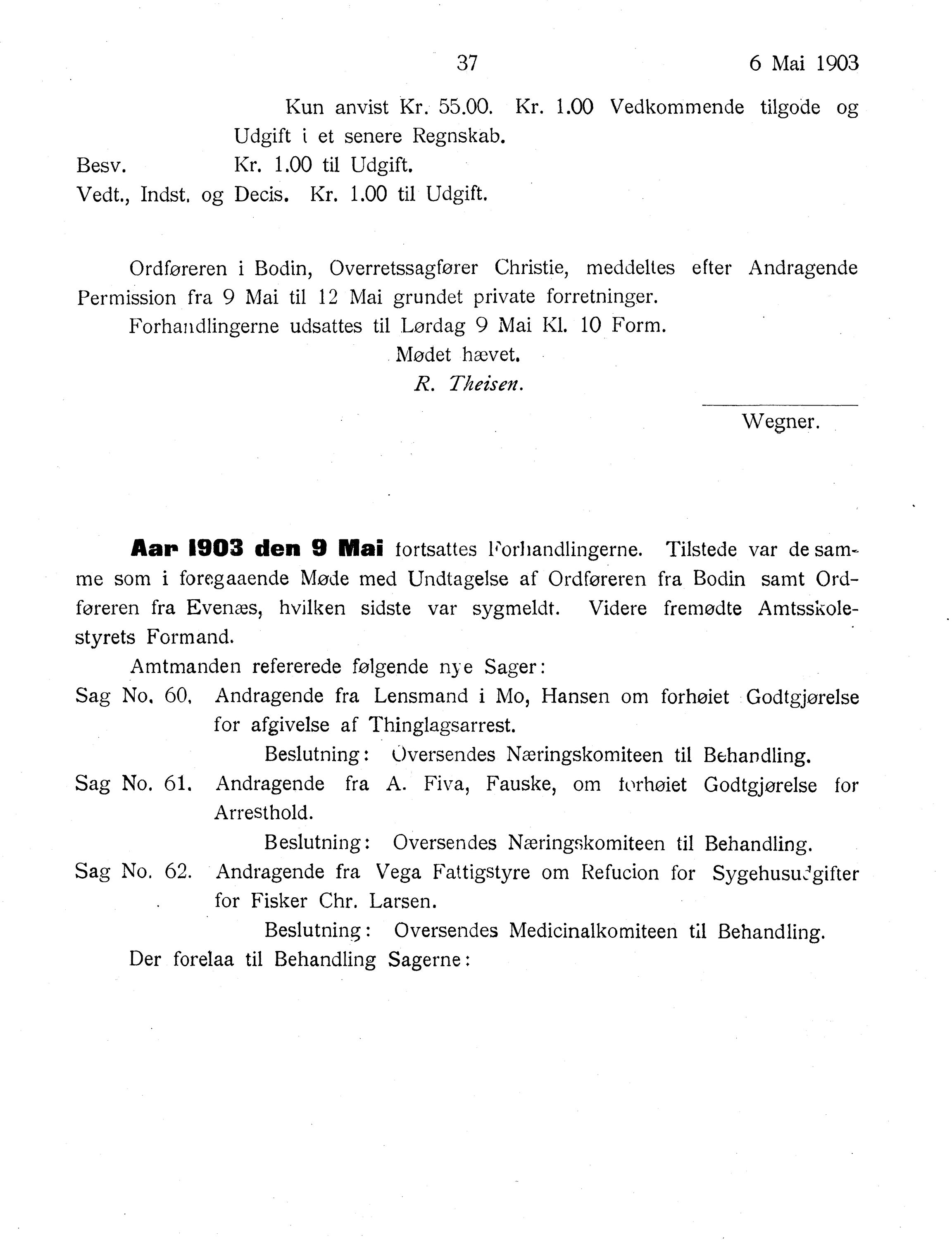 Nordland Fylkeskommune. Fylkestinget, AIN/NFK-17/176/A/Ac/L0026: Fylkestingsforhandlinger 1903, 1903, p. 37